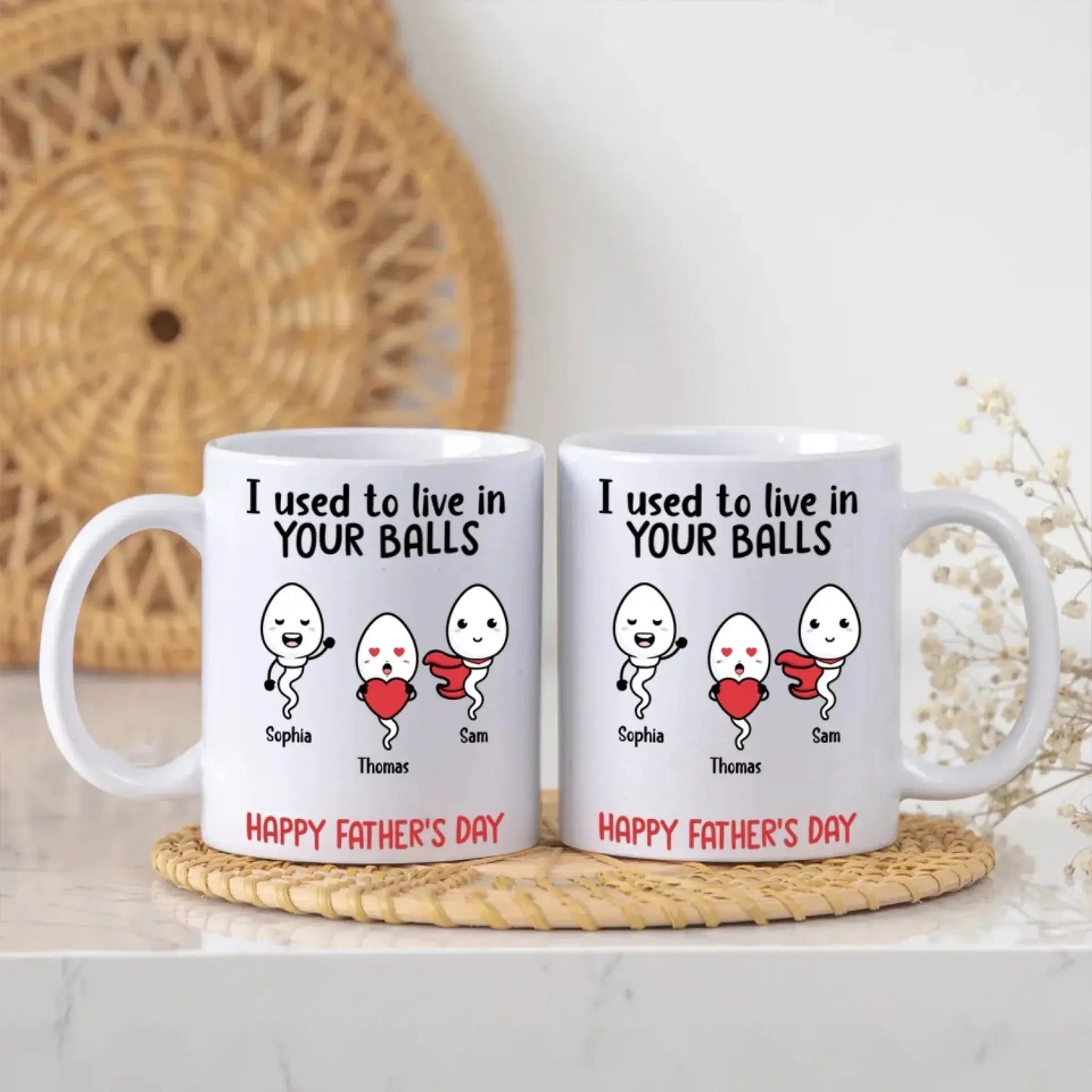 Custom “I Used to Live in Your Balls” Mug – Funny Father’s Day Gift from Kids, Personalized Sperm Characters & Names Ezcustomize