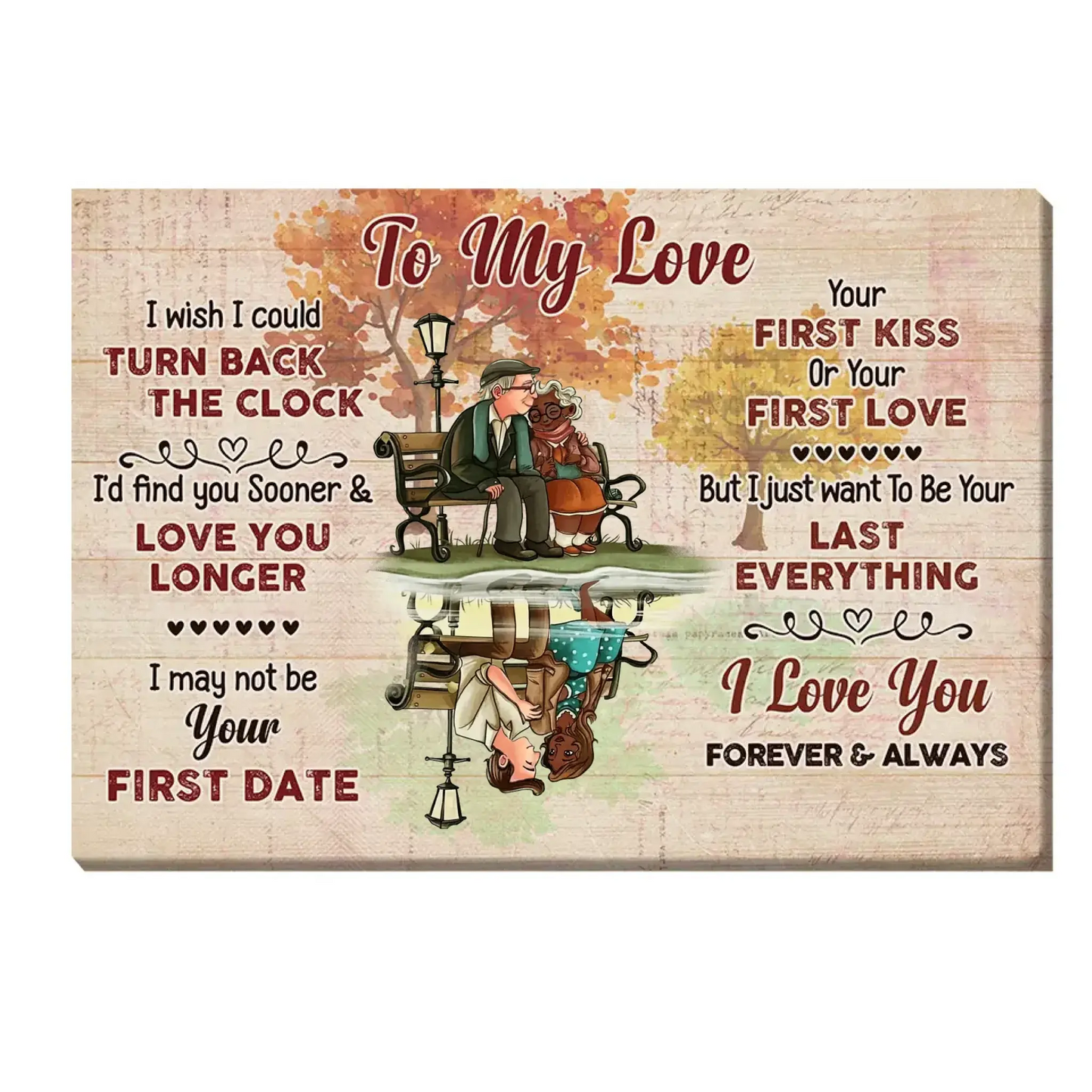 Custom "I Wish I Could Turn Back The Clock" Wall Art – Personalized Canvas Poster Gift for Elderly Couple, Forever Love Bench Scene Ezcustomize