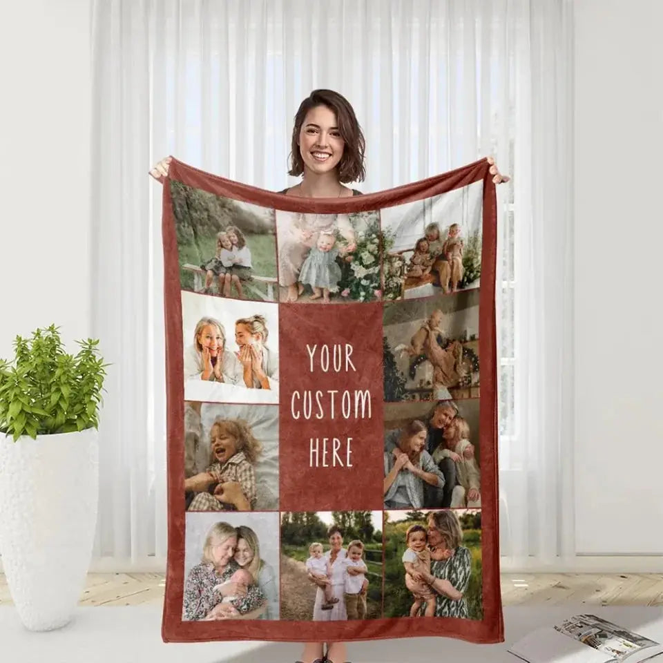 Customizable Photo Collage Custom Blanket With Text Gift For Family Friends Gift For Him For Her Personalized Fleece Blanket Ezcustomize