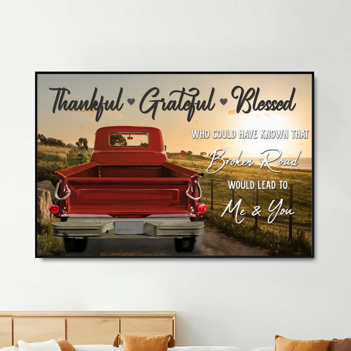 Customized Couple Gifts – Personalized Canvas Print with Rustic Red Truck – Anniversary Gift for Couples, Thankful Grateful Blessed Theme Ezcustomize