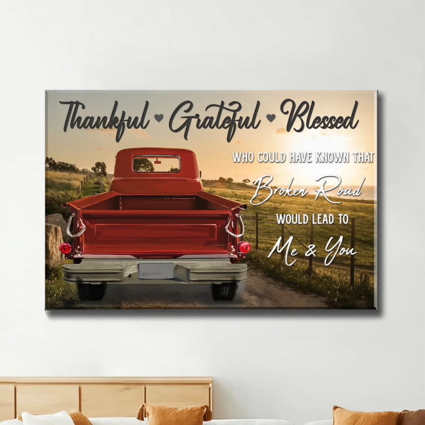 Customized Couple Gifts – Personalized Canvas Print with Rustic Red Truck – Anniversary Gift for Couples, Thankful Grateful Blessed Theme Ezcustomize