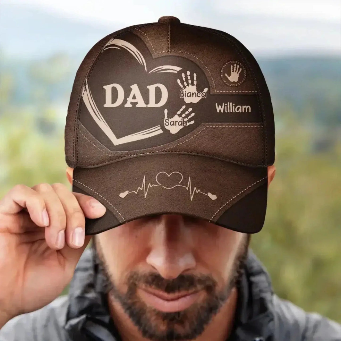 Customized Grandpa Classic Cap with Kids’ Handprints – Sentimental Gift for Father’s Day Ezcustomize