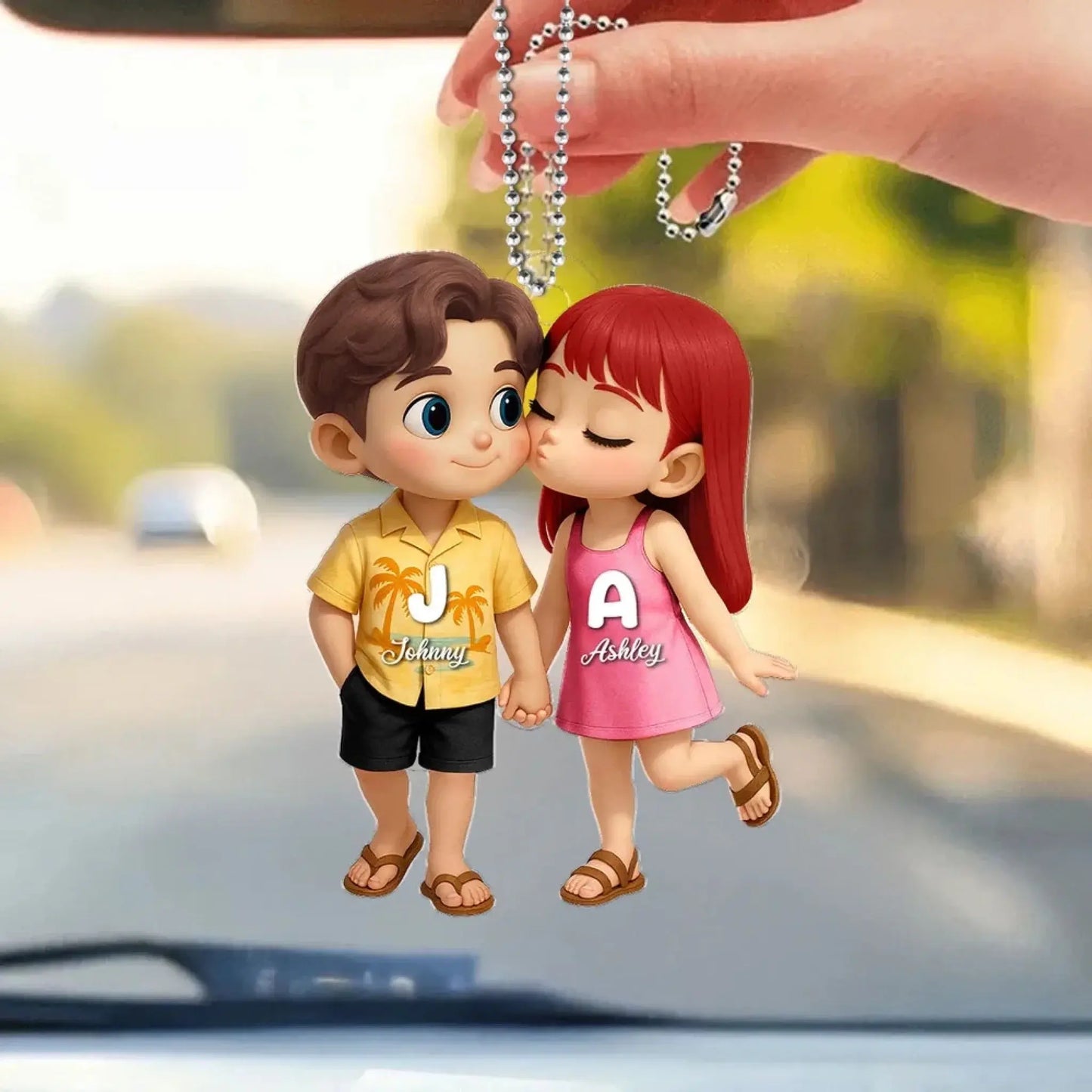 Cute Cartoon Couple Car Hanger – Personalized Summer Acrylic Ornament, Custom Gift for Boyfriend or Girlfriend Ezcustomize