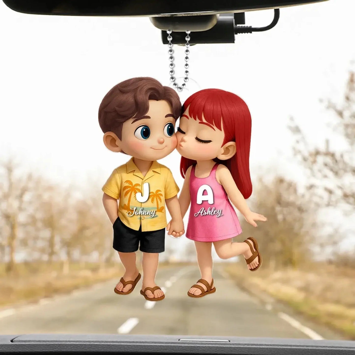 Cute Cartoon Couple Car Hanger – Personalized Summer Acrylic Ornament, Custom Gift for Boyfriend or Girlfriend Ezcustomize