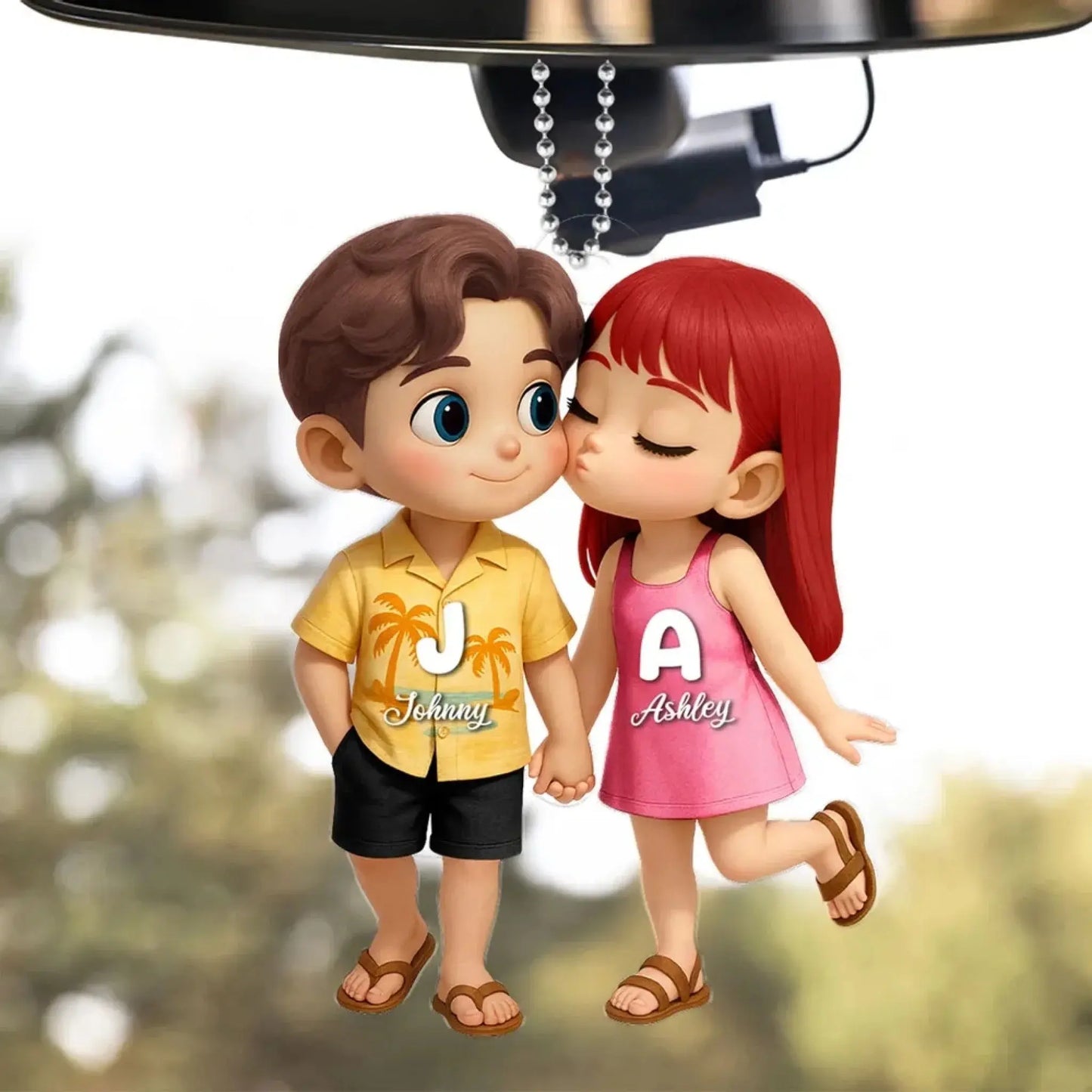 Cute Cartoon Couple Car Hanger – Personalized Summer Acrylic Ornament, Custom Gift for Boyfriend or Girlfriend Ezcustomize