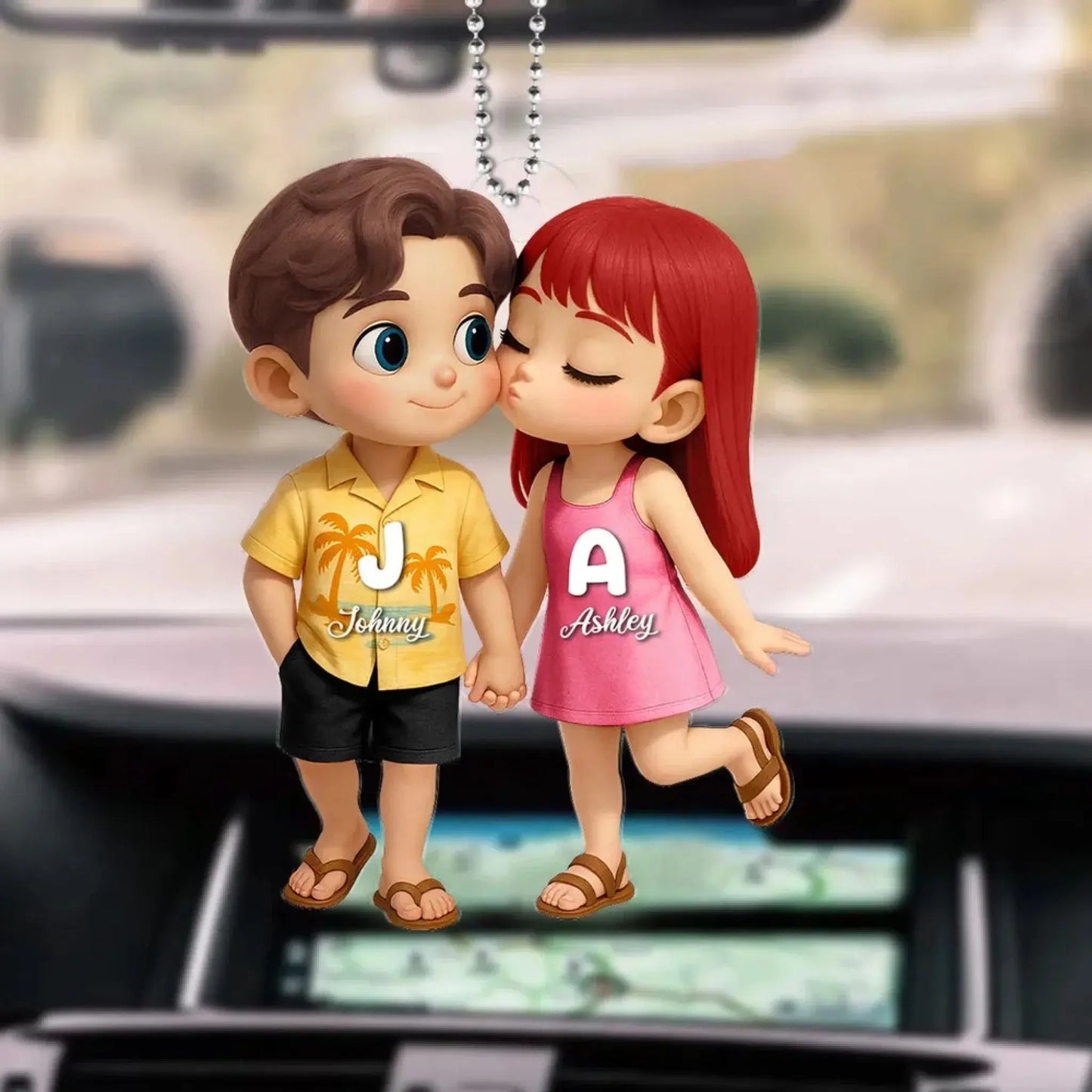 Cute Cartoon Couple Car Hanger – Personalized Summer Acrylic Ornament, Custom Gift for Boyfriend or Girlfriend Ezcustomize