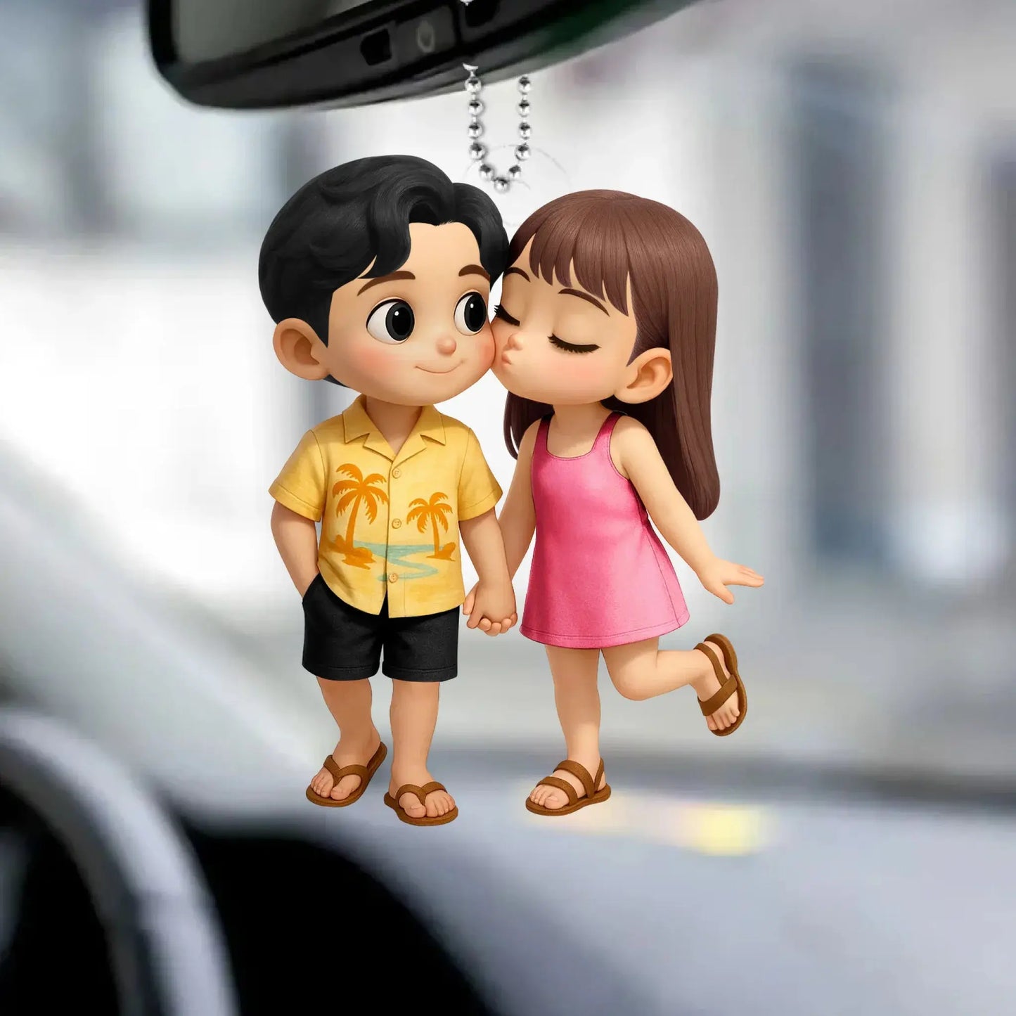 Cute Cartoon Couple Car Hanger – Personalized Summer Acrylic Ornament, Custom Gift for Boyfriend or Girlfriend Ezcustomize
