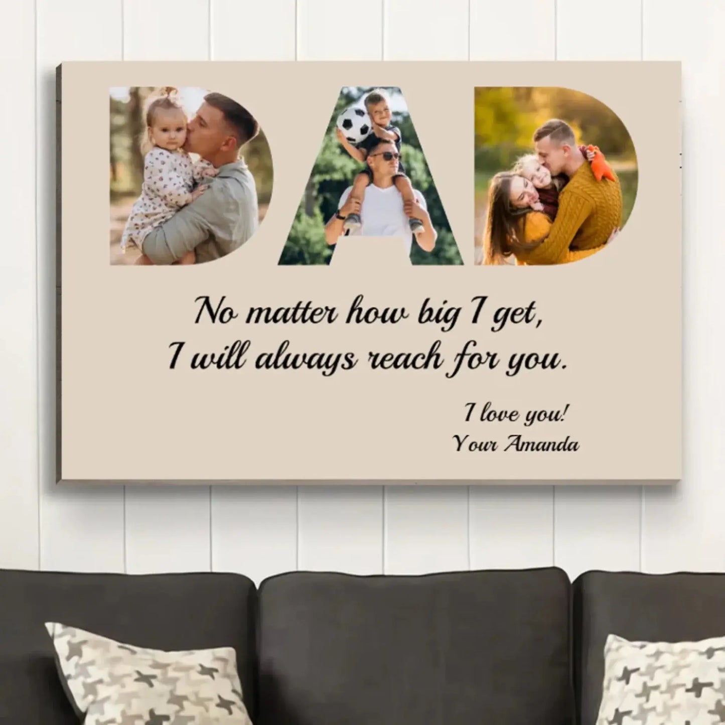 "DAD - I Will Always Reach for You" Personalized Poster/Canvas - Special Gift for Fathers, Grandpa Ezcustomize