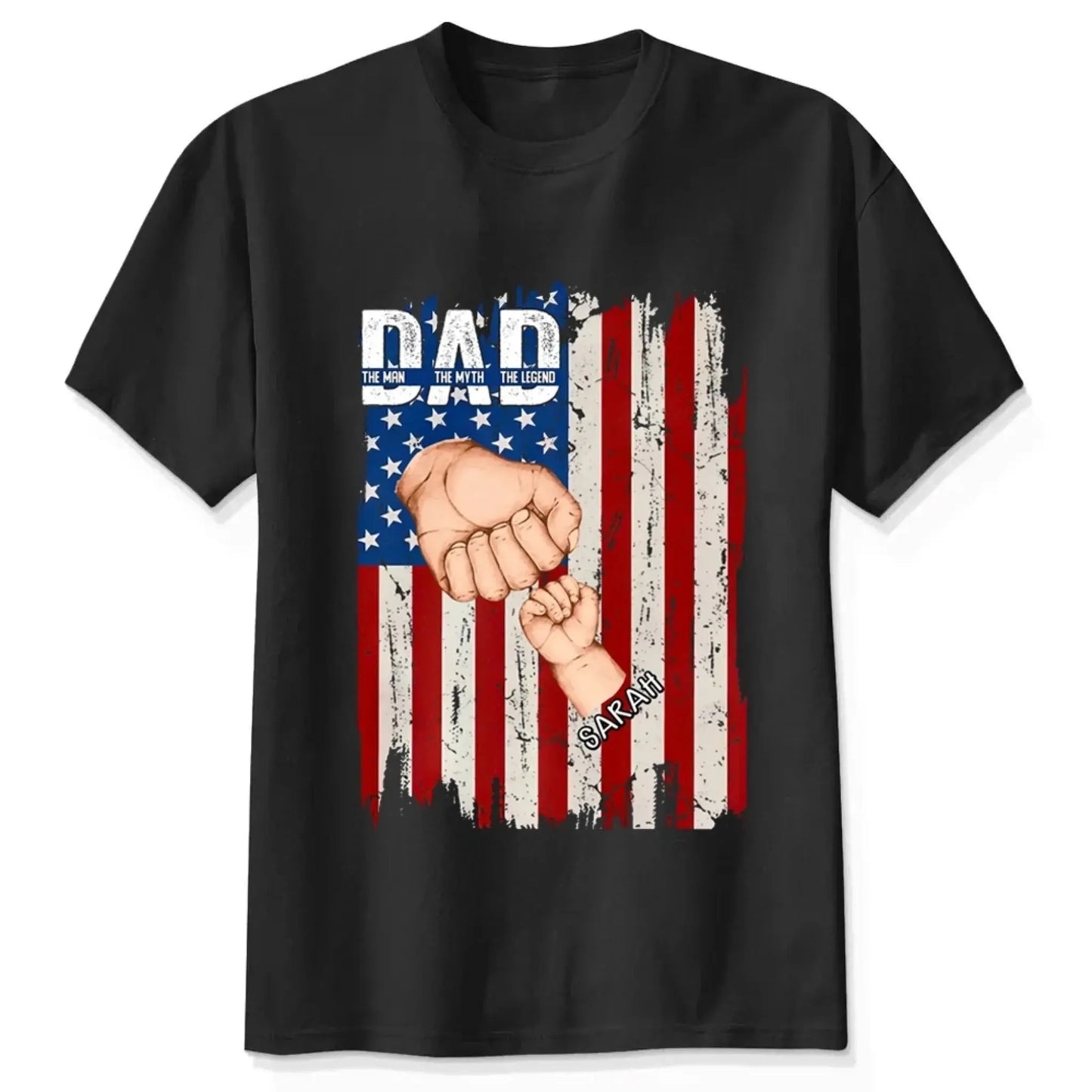 Dad Fist Bump Shirt with Kids' Names – Personalized American Flag T-Shirt, Gift for Dad or Grandpa, Father's Day Custom Tee Ezcustomize
