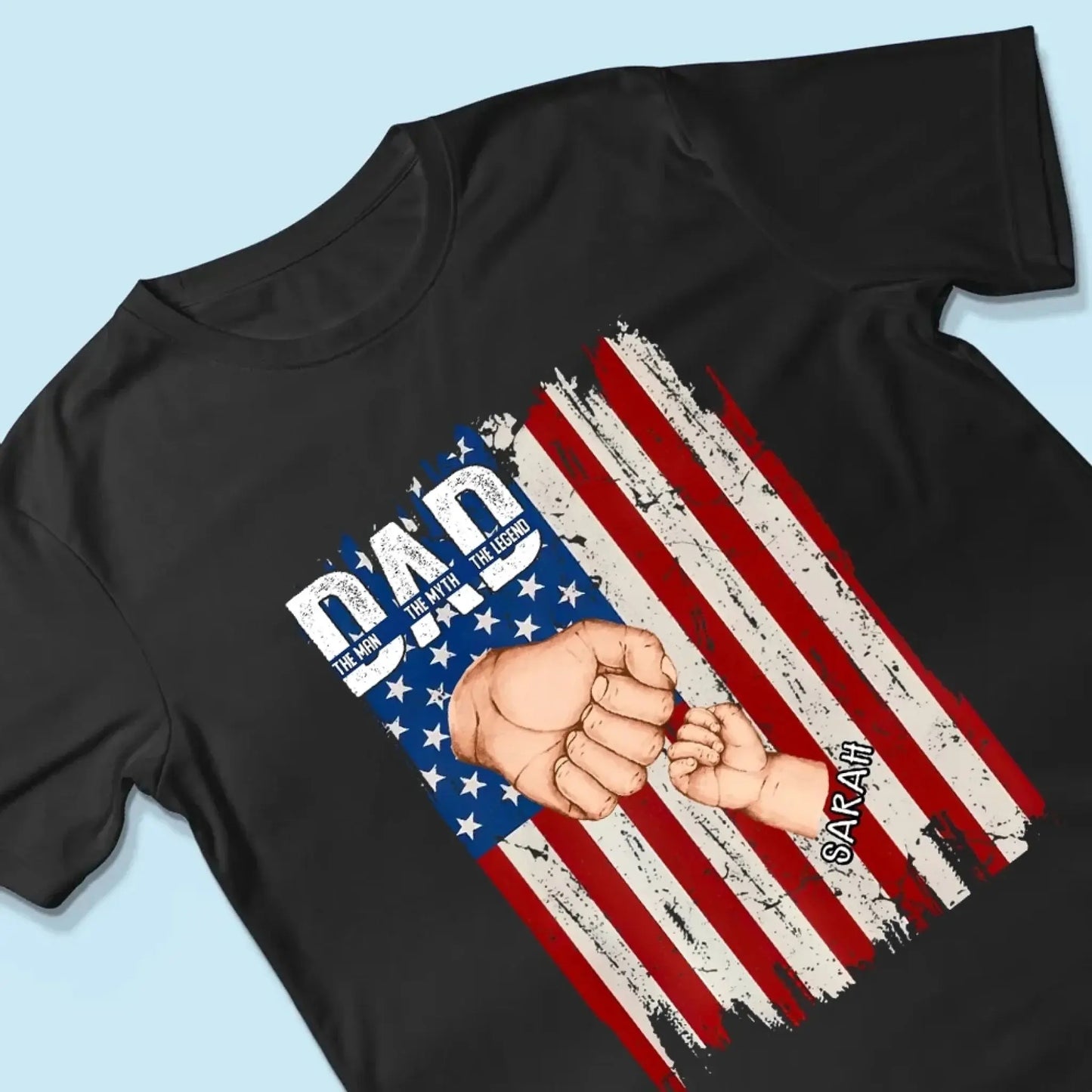 Dad Fist Bump Shirt with Kids' Names – Personalized American Flag T-Shirt, Gift for Dad or Grandpa, Father's Day Custom Tee Ezcustomize