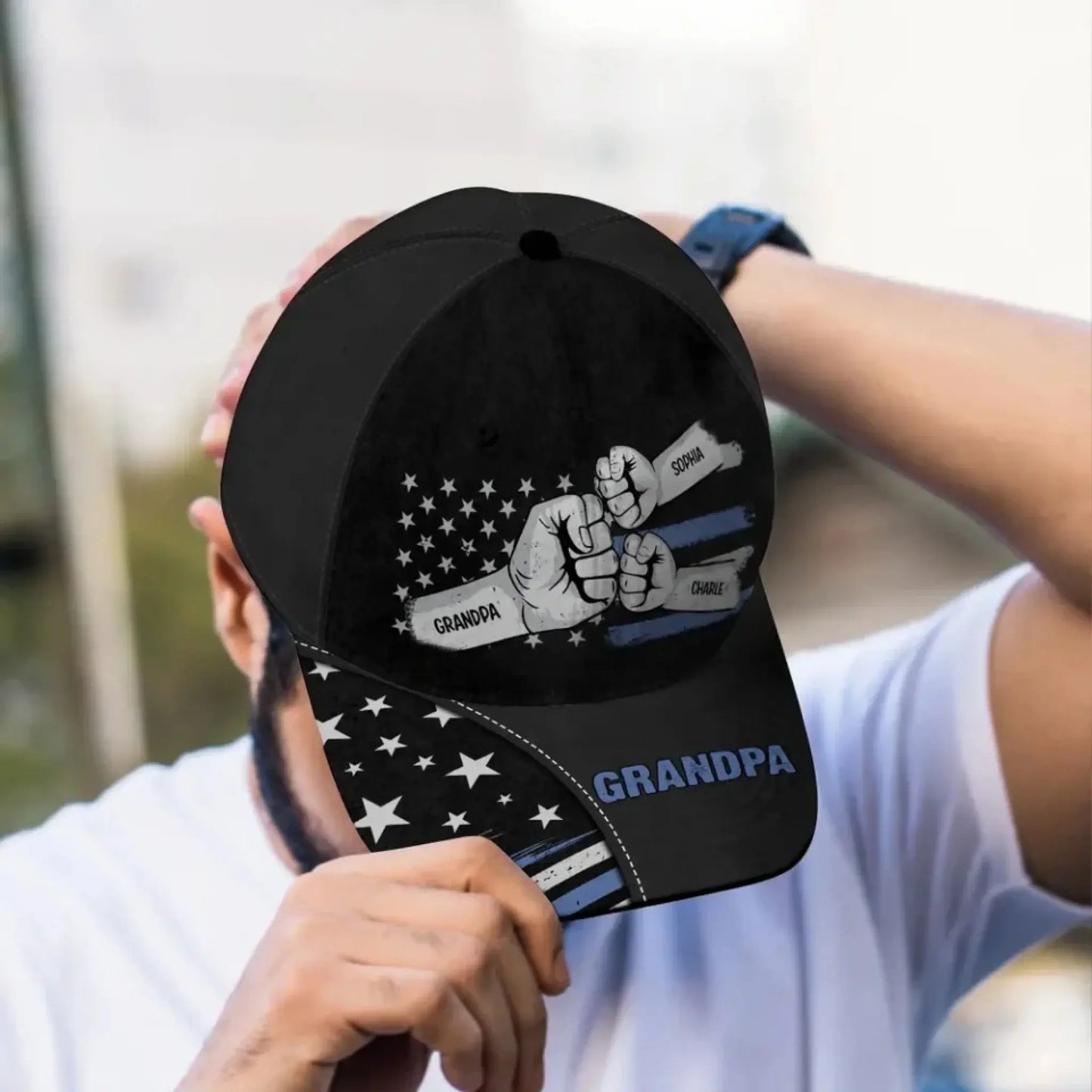 Dad Grandpa Fist Bump Nation Flag Personalized Classic Cap, Gift For Dad, For Grandpa, For Husband Ezcustomize