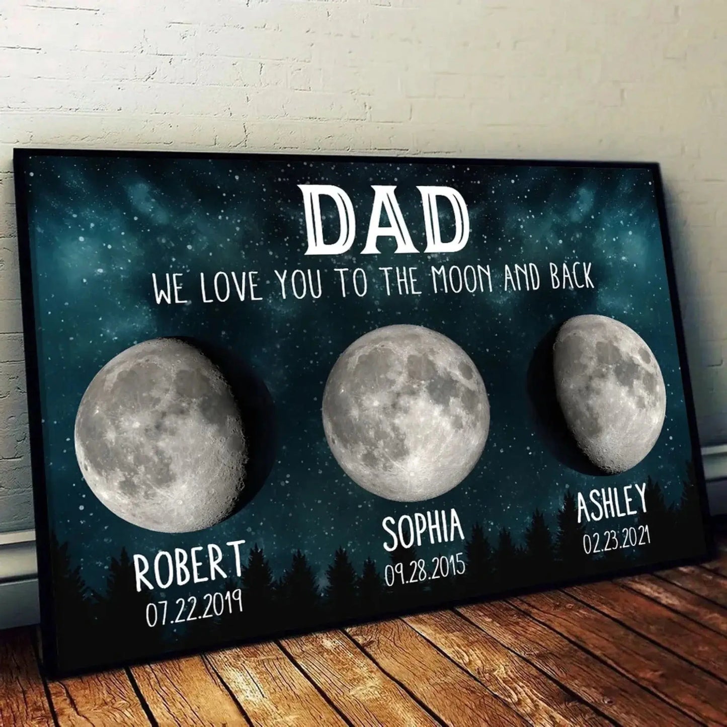 Dad We Love You To The Moon And Back – Custom Birth Moon Phase Poster/Canvas – Personalized Father's Day Gift for Dad or Husband Ezcustomize