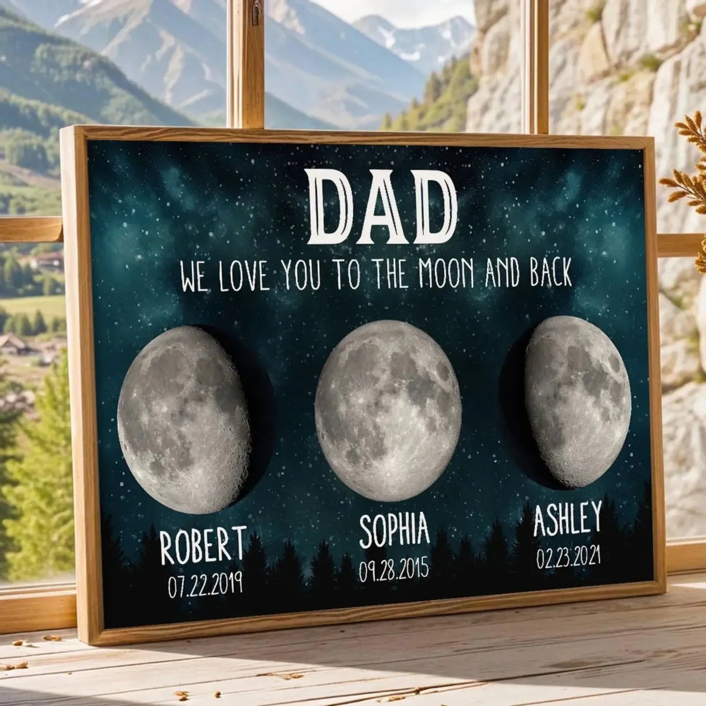 Dad We Love You To The Moon And Back – Custom Birth Moon Phase Poster/Canvas – Personalized Father's Day Gift for Dad or Husband Ezcustomize