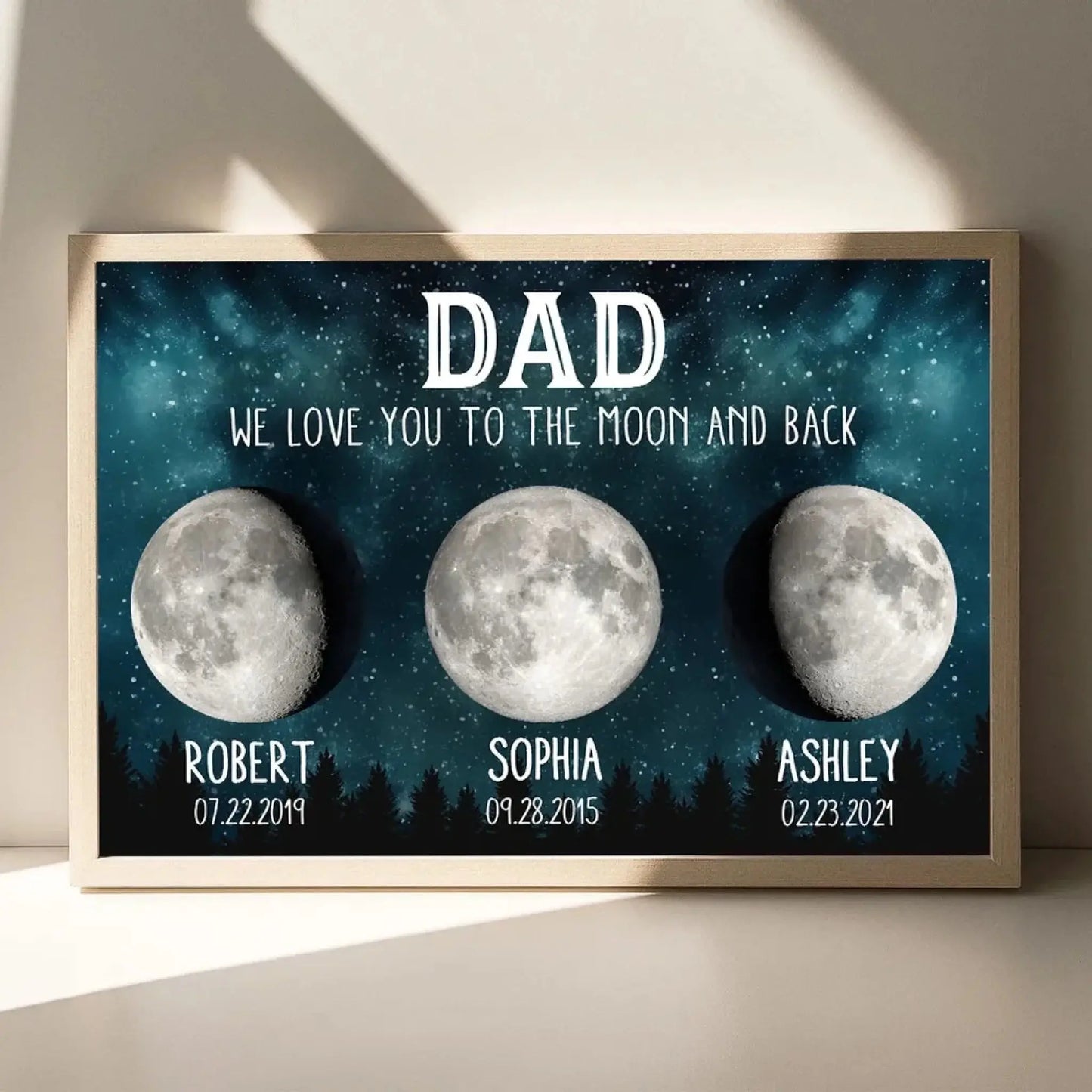 Dad We Love You To The Moon And Back – Custom Birth Moon Phase Poster/Canvas – Personalized Father's Day Gift for Dad or Husband Ezcustomize
