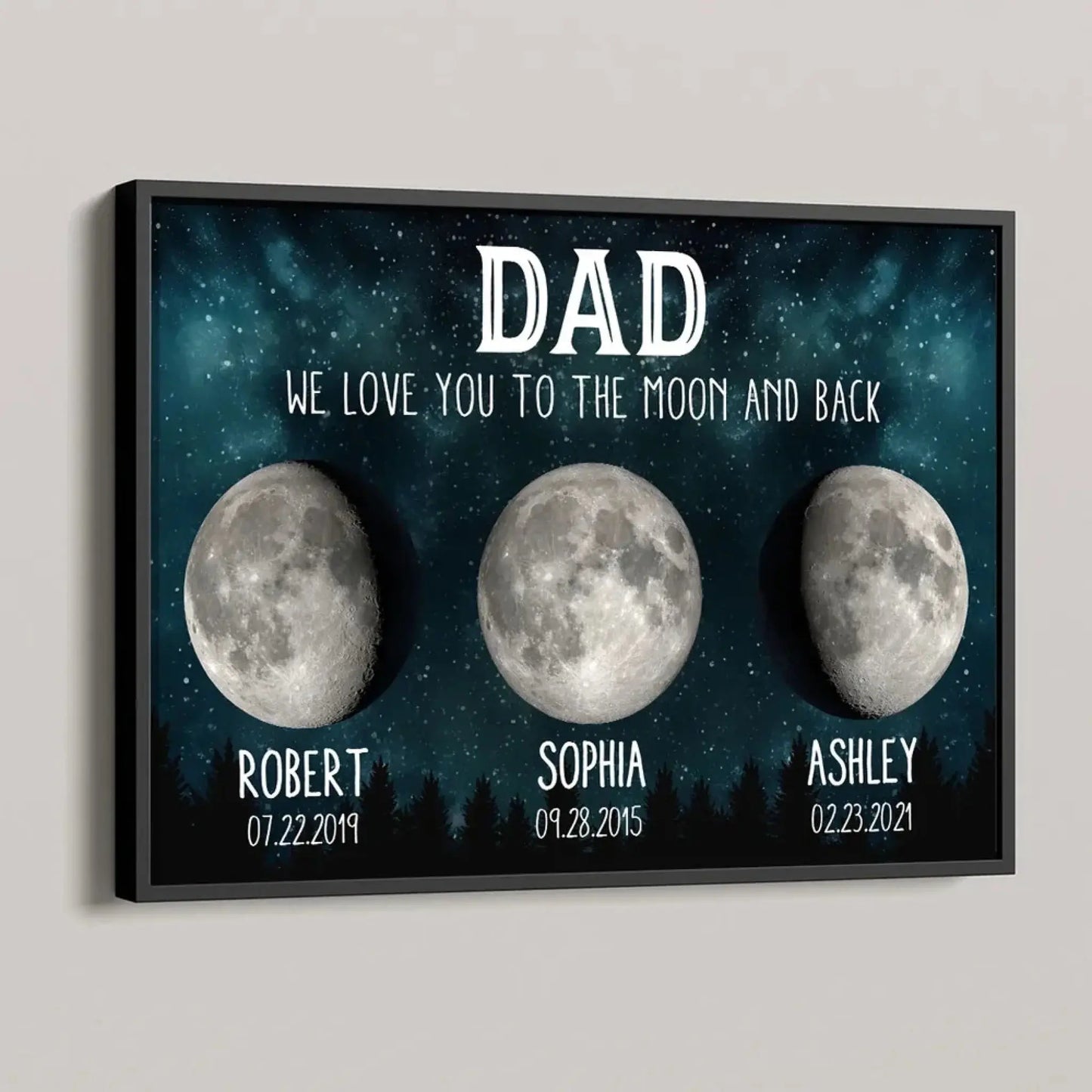 Dad We Love You To The Moon And Back – Custom Birth Moon Phase Poster/Canvas – Personalized Father's Day Gift for Dad or Husband Ezcustomize