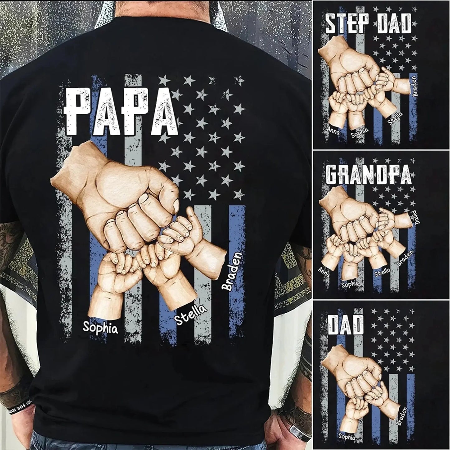 Dad & Grandkids Fist Bump Shirt – Personalized Grandpa Shirt with Custom Hand Names – 4th of July Gift for Dad Ezcustomize