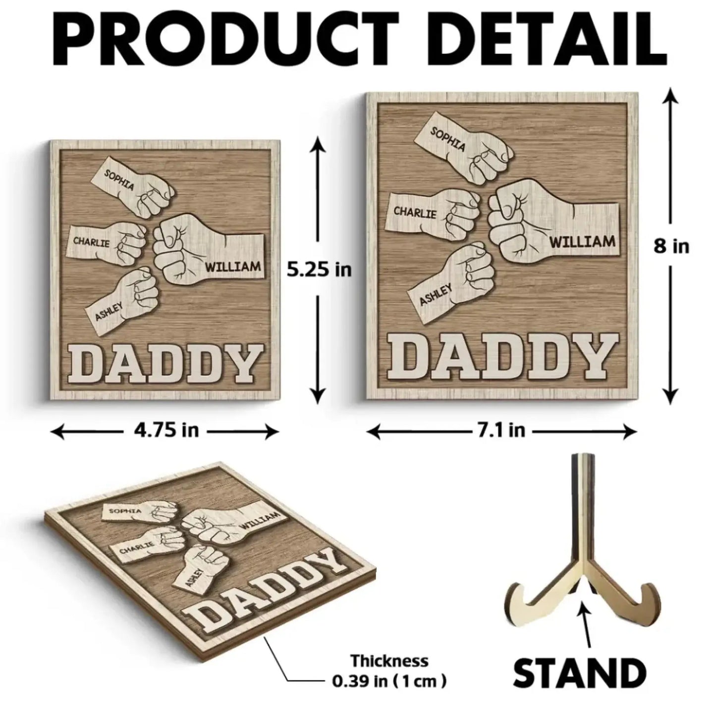 Dad & Grandpa Fist Bump Wooden Plaque - Thoughtful Personalized Gift for Father’s Day & Birthday Ezcustomize