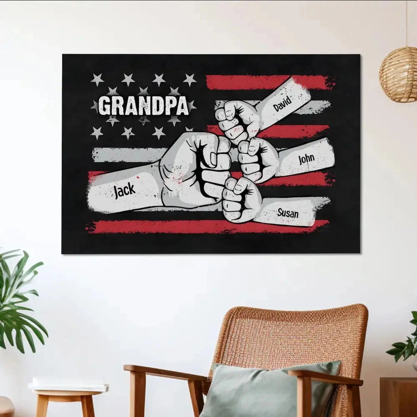 Dad & Kids Fist Bump Canvas Poster – Personalized Wall Art for Father’s Day – Custom Gift for Dad Ezcustomize