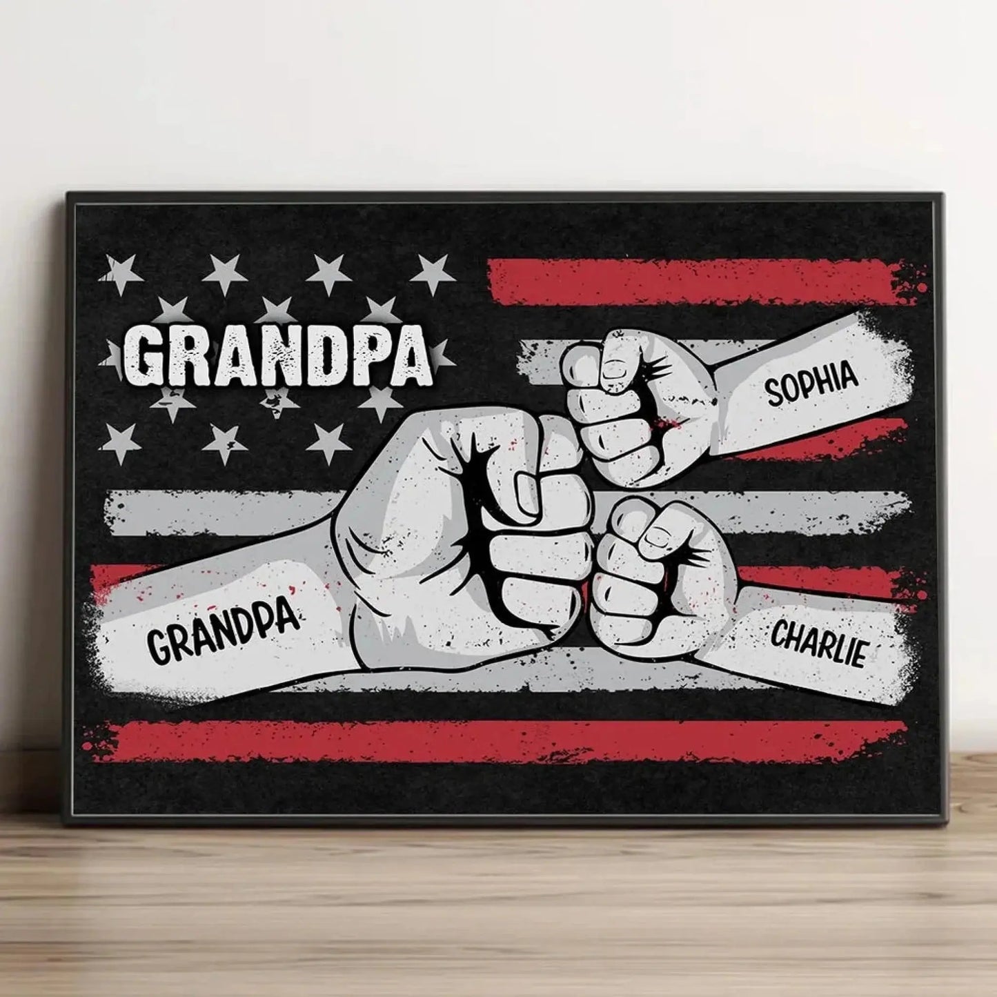 Dad & Kids Fist Bump Canvas Poster – Personalized Wall Art for Father’s Day – Custom Gift for Dad Ezcustomize