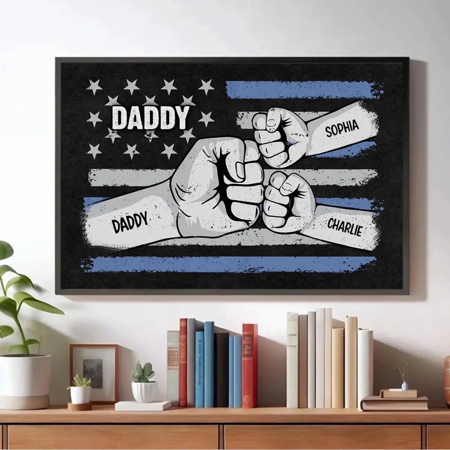 Dad & Kids Fist Bump Canvas Poster – Personalized Wall Art for Father’s Day – Custom Gift for Dad Ezcustomize