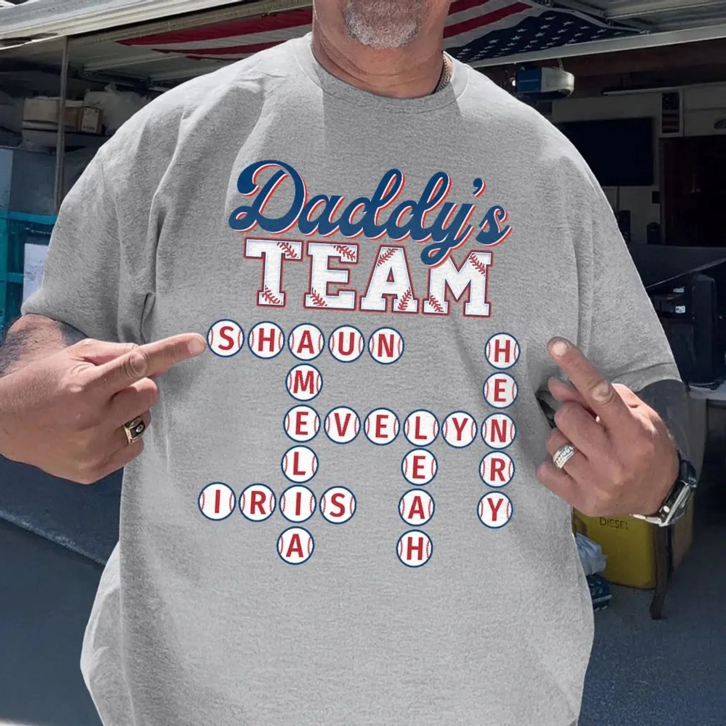 Daddy’s Baseball Team Shirt – Personalized Crossword Puzzle T-Shirt – Custom Gift for Sports Dad with Kids’ Names Ezcustomize