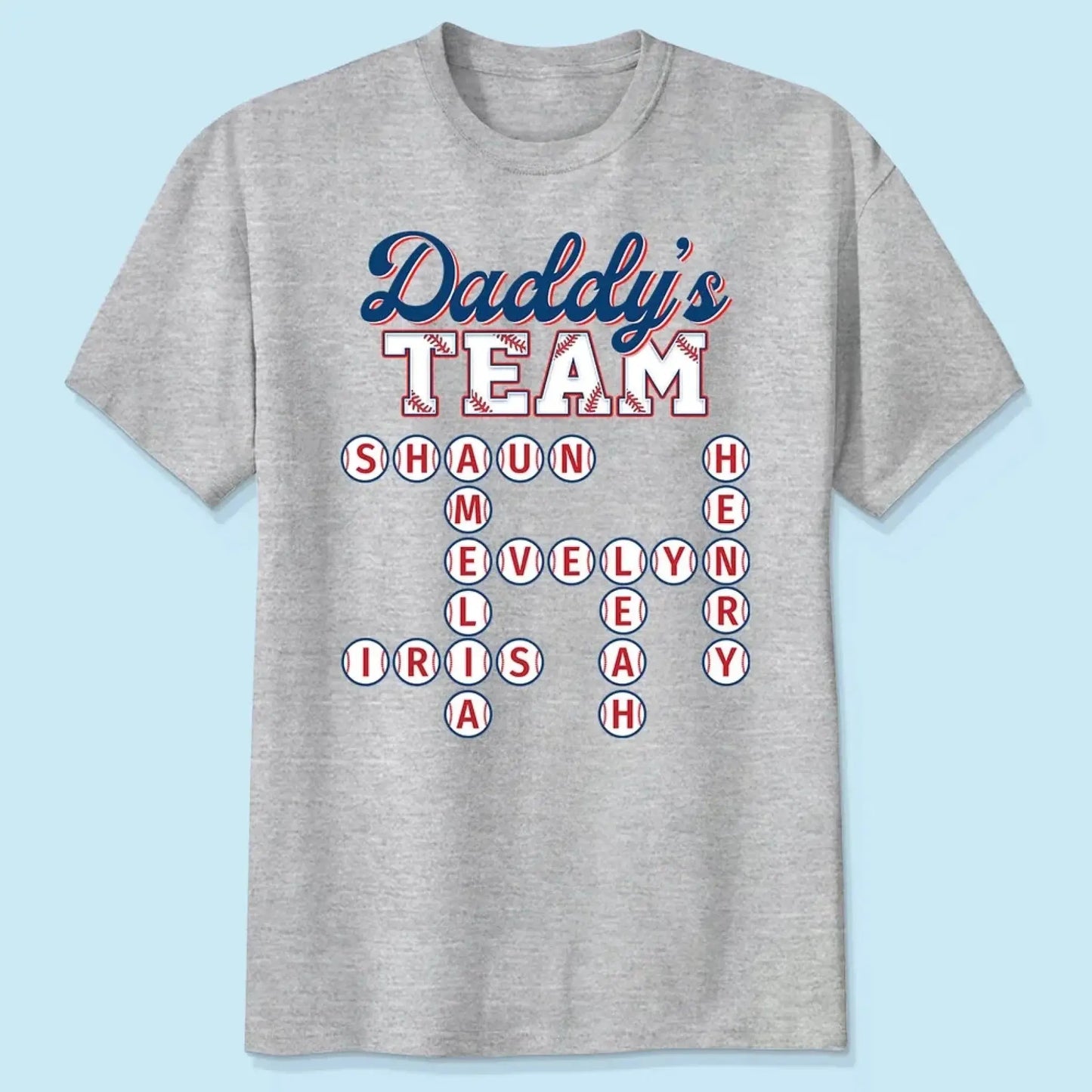 Daddy’s Baseball Team Shirt – Personalized Crossword Puzzle T-Shirt – Custom Gift for Sports Dad with Kids’ Names Ezcustomize