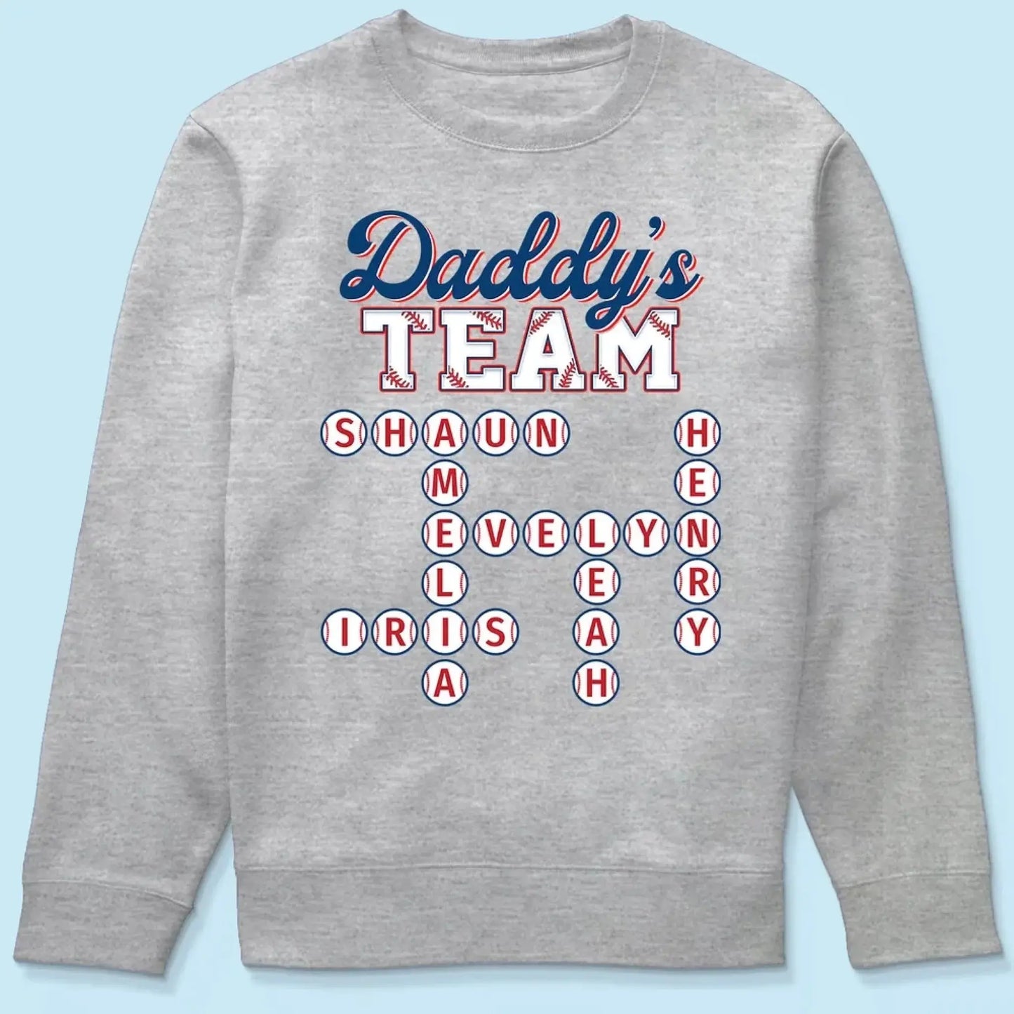 Daddy’s Baseball Team Shirt – Personalized Crossword Puzzle T-Shirt – Custom Gift for Sports Dad with Kids’ Names Ezcustomize