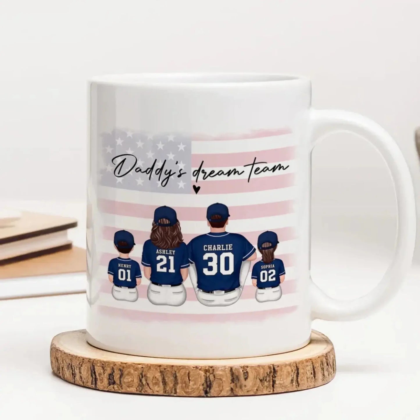 Daddy’s Dream Team Baseball Mug – Personalized Family Sitting Cup with Names & Jersey Numbers, Gift for Dad or Grandpa Ezcustomize