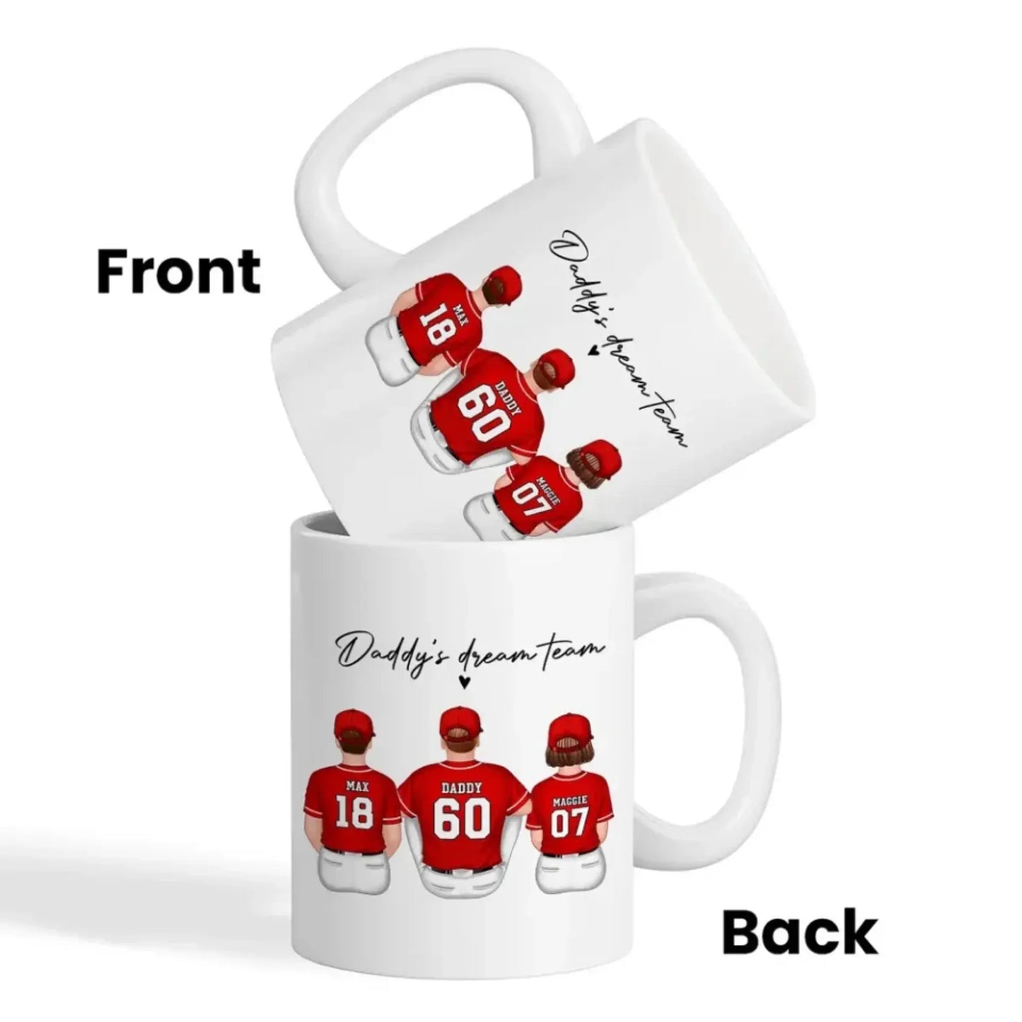 Daddy’s Dream Team Baseball Mug – Personalized Family Sitting Cup with Names & Jersey Numbers, Gift for Dad or Grandpa Ezcustomize