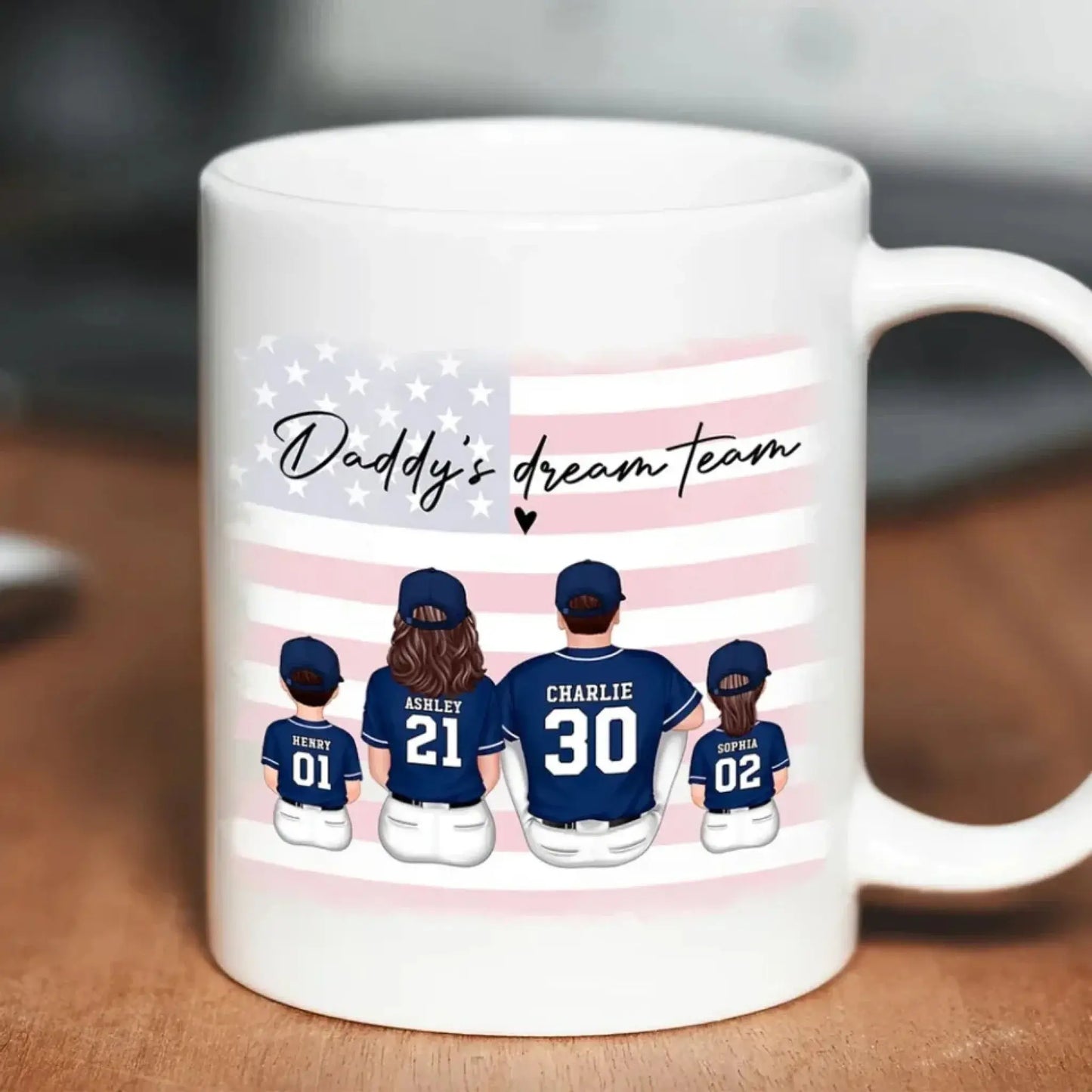Daddy’s Dream Team Baseball Mug – Personalized Family Sitting Cup with Names & Jersey Numbers, Gift for Dad or Grandpa Ezcustomize