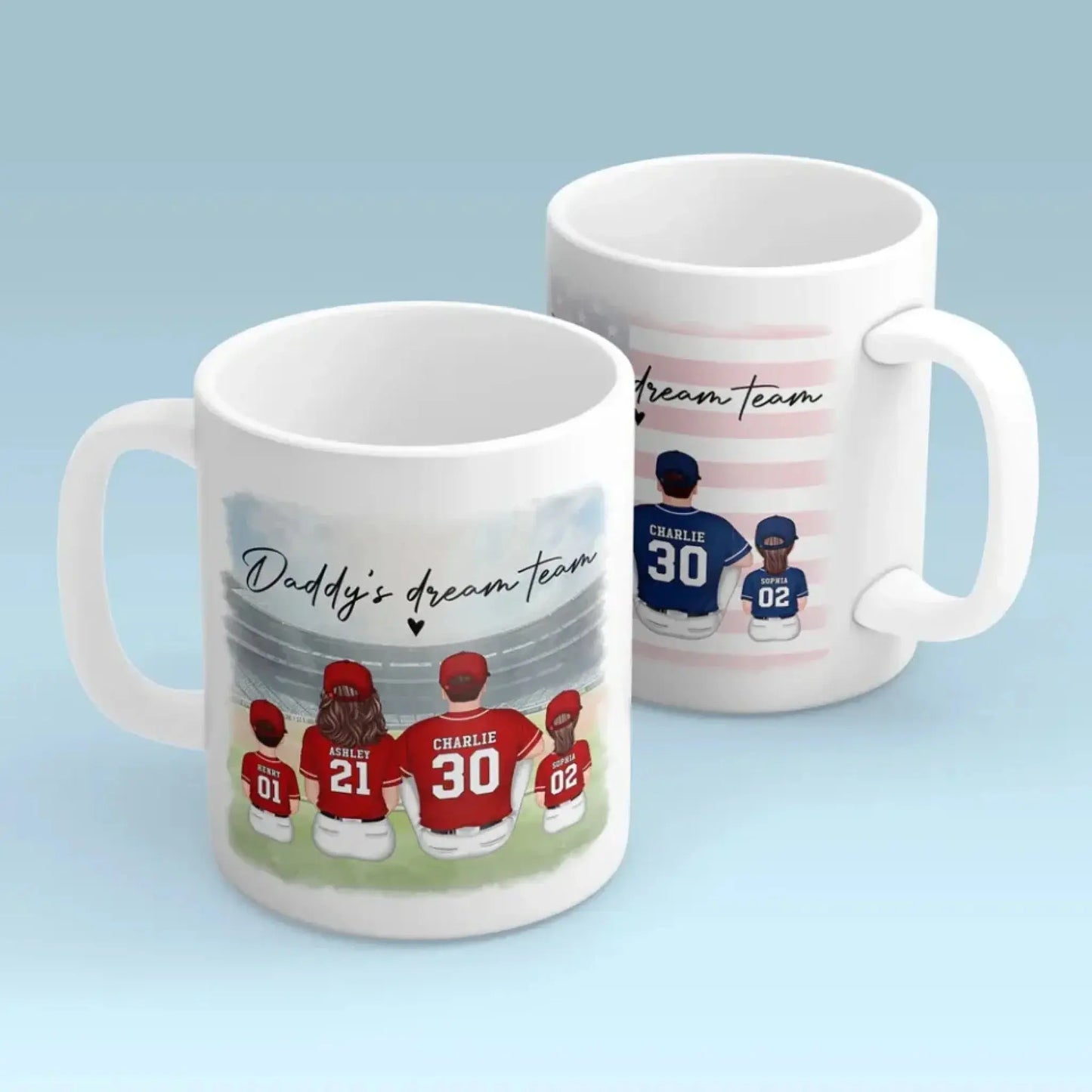 Daddy’s Dream Team Baseball Mug – Personalized Family Sitting Cup with Names & Jersey Numbers, Gift for Dad or Grandpa Ezcustomize