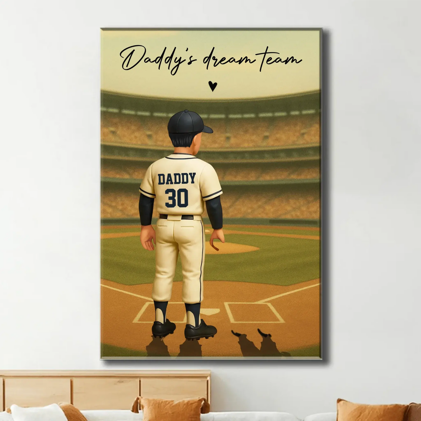 Daddy’s Dream Team Baseball Poster – Personalized Retro Back View Gift for Dad with Kids’ Names & Numbers Ezcustomize
