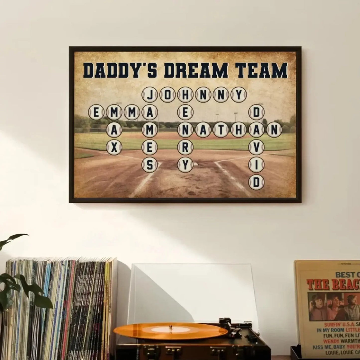 Daddy’s Team Baseball Crossword Art – Personalized Poster/Canvas – Custom Gift for Baseball Dad from Kids Ezcustomize