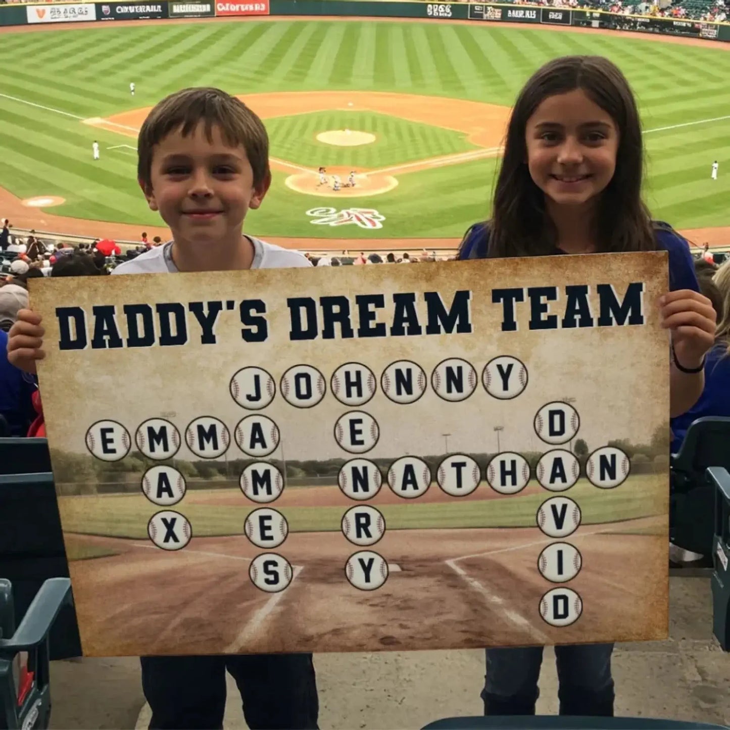 Daddy’s Team Baseball Crossword Art – Personalized Poster/Canvas – Custom Gift for Baseball Dad from Kids Ezcustomize