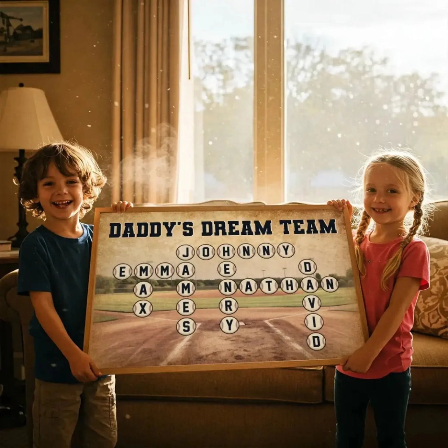 Daddy’s Team Baseball Crossword Art – Personalized Poster/Canvas – Custom Gift for Baseball Dad from Kids Ezcustomize