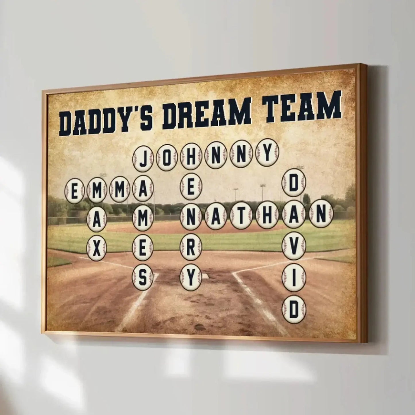 Daddy’s Team Baseball Crossword Art – Personalized Poster/Canvas – Custom Gift for Baseball Dad from Kids Ezcustomize
