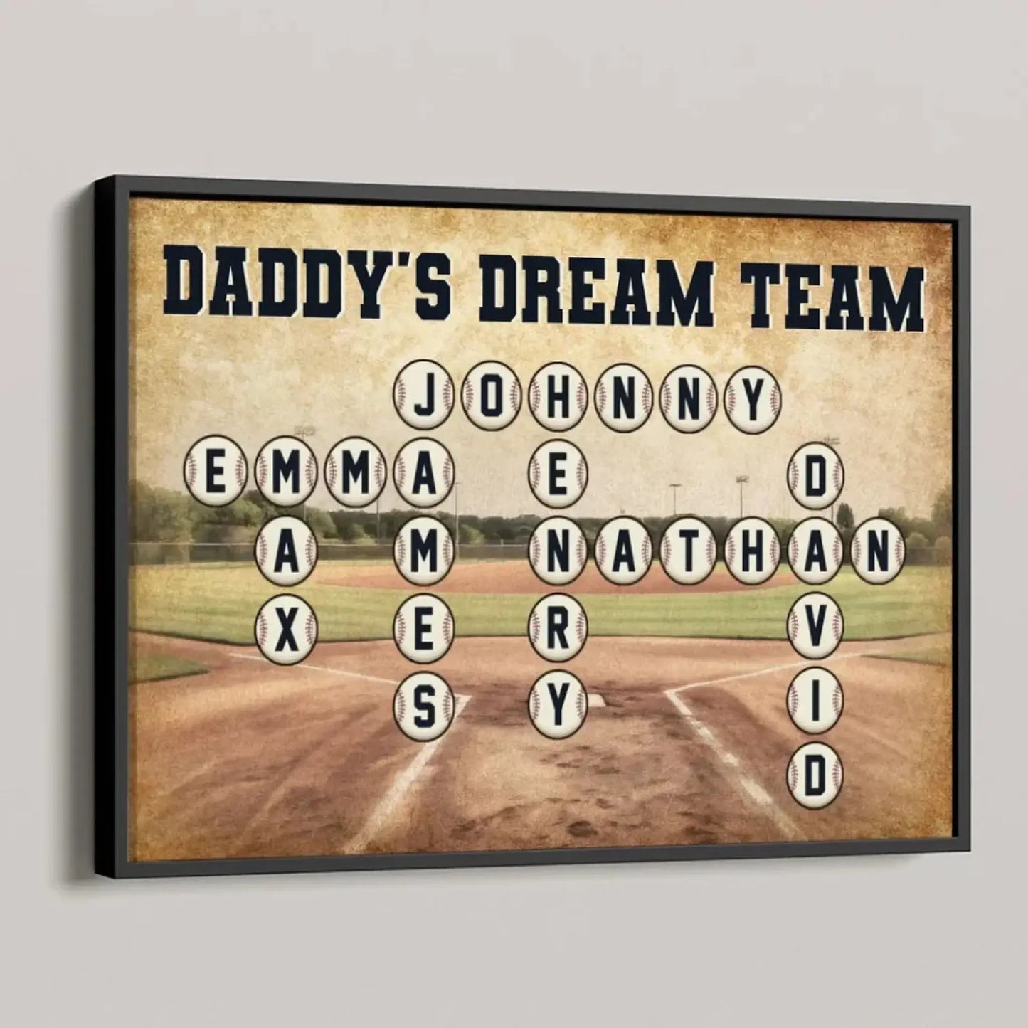 Daddy’s Team Baseball Crossword Art – Personalized Poster/Canvas – Custom Gift for Baseball Dad from Kids Ezcustomize