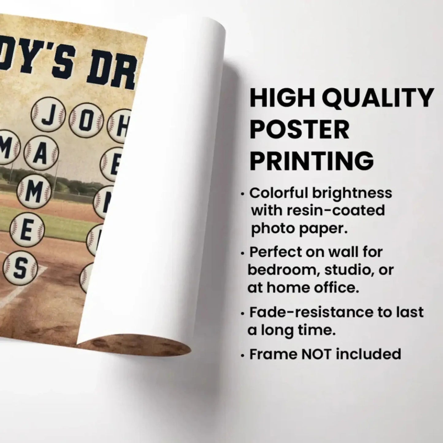 Daddy’s Team Baseball Crossword Art – Personalized Poster/Canvas – Custom Gift for Baseball Dad from Kids Ezcustomize