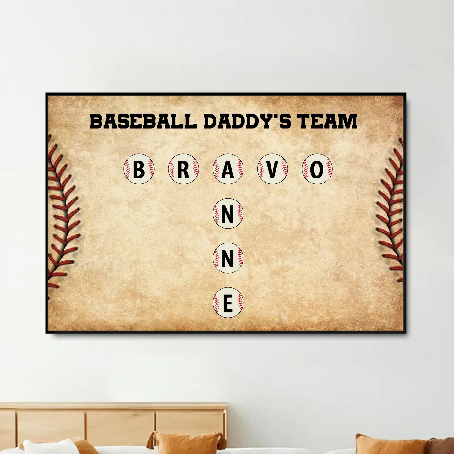 Daddy’s Team Baseball Crossword Art – Personalized Poster/Canvas – Custom Gift for Baseball Dad from Kids Ezcustomize