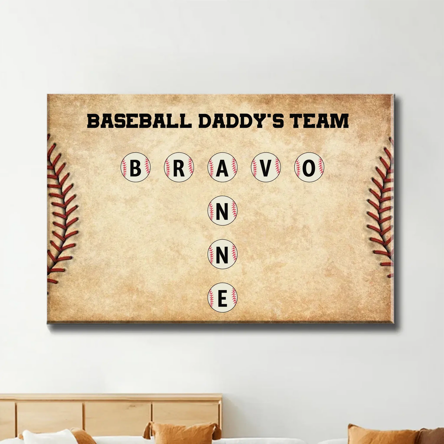 Daddy’s Team Baseball Crossword Art – Personalized Poster/Canvas – Custom Gift for Baseball Dad from Kids Ezcustomize