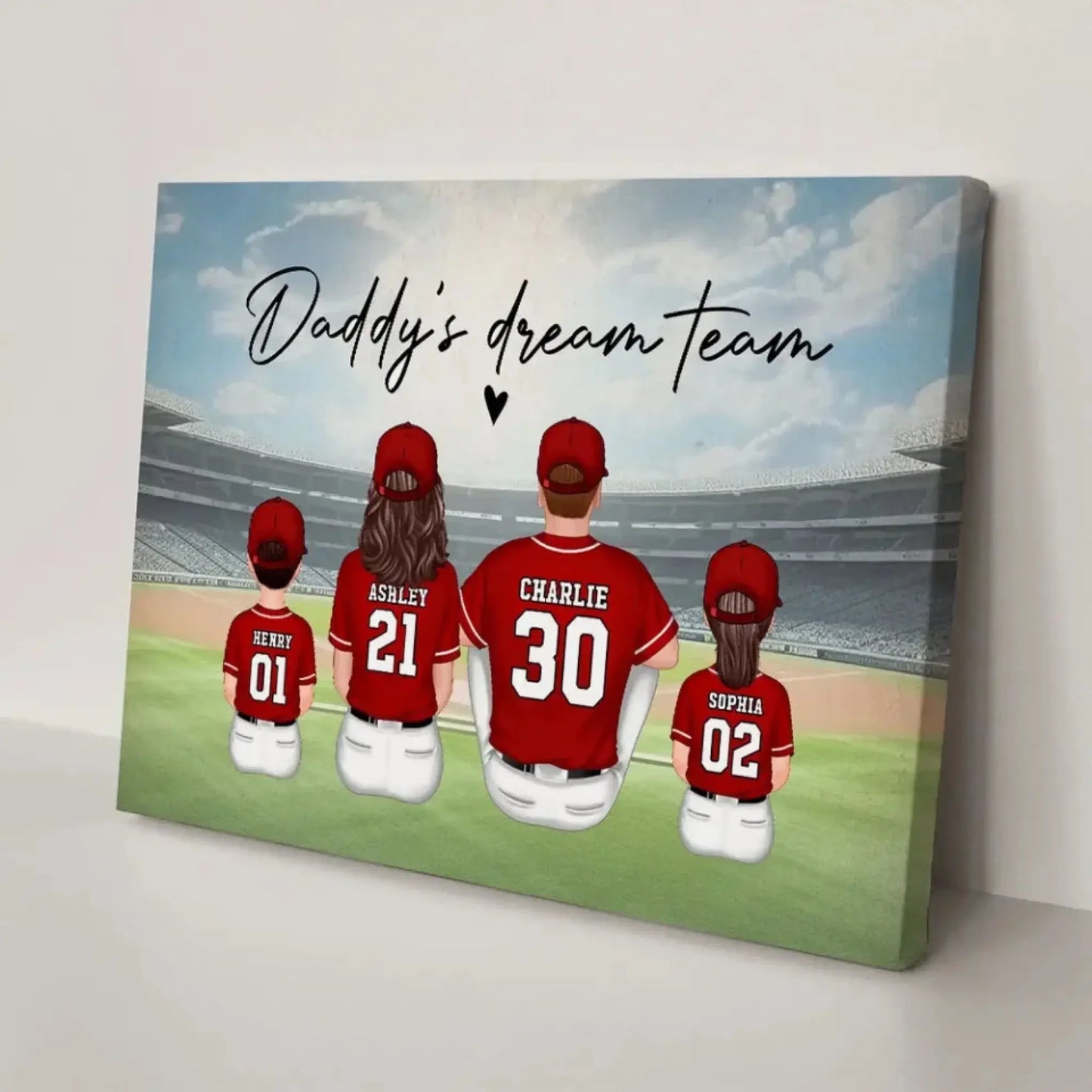 Daddy's Team Baseball Family Sitting Personalized Poster/Canvas, Gift For Dad, Grandpa, Husband Ezcustomize