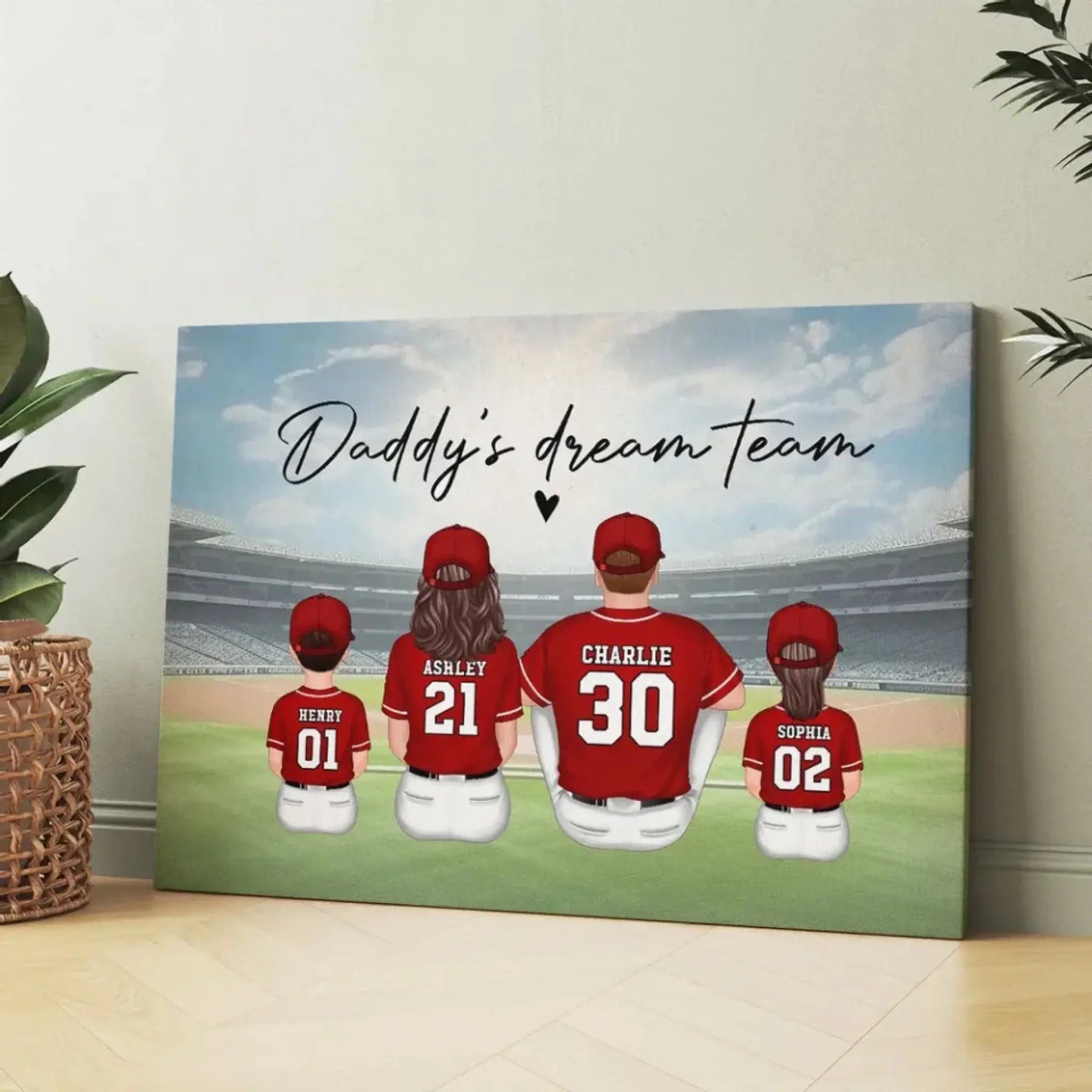 Daddy's Team Baseball Family Sitting Personalized Poster/Canvas, Gift For Dad, Grandpa, Husband Ezcustomize