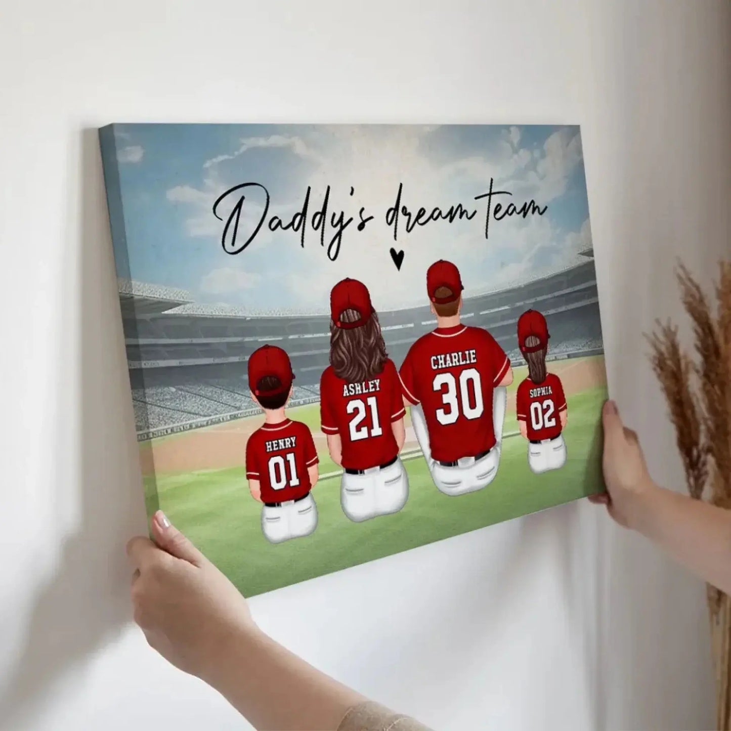 Daddy's Team Baseball Family Sitting Personalized Poster/Canvas, Gift For Dad, Grandpa, Husband Ezcustomize