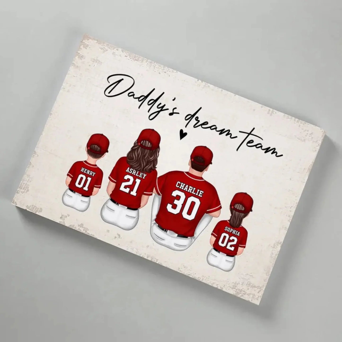 Daddy's Team Baseball Family Sitting Personalized Poster/Canvas, Gift For Dad, Grandpa, Husband Ezcustomize