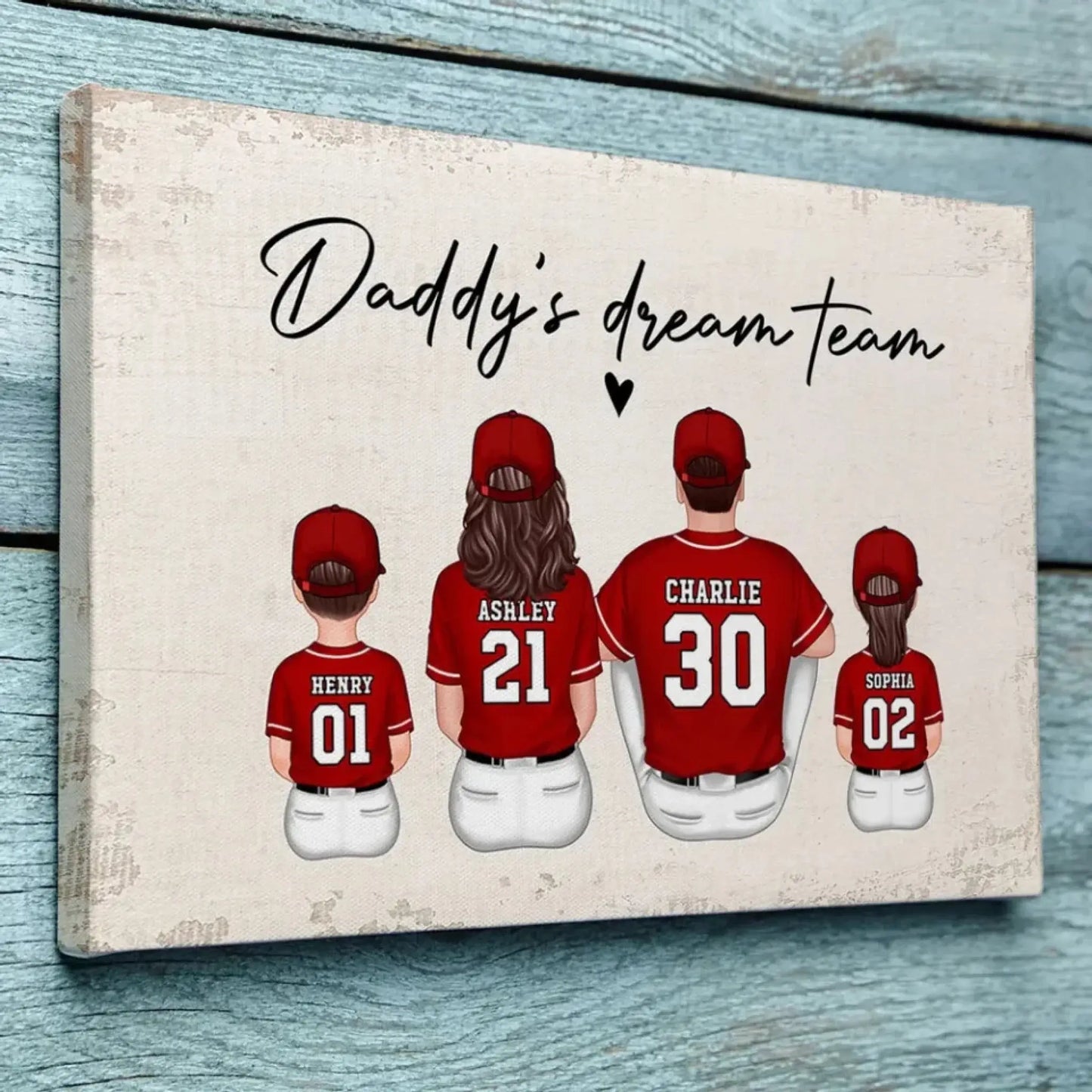 Daddy's Team Baseball Family Sitting Personalized Poster/Canvas, Gift For Dad, Grandpa, Husband Ezcustomize