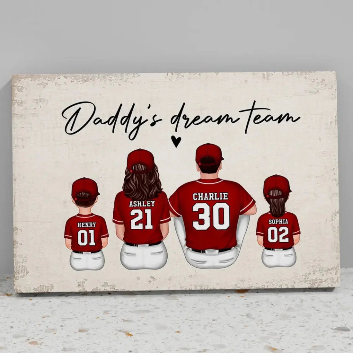 Daddy's Team Baseball Family Sitting Personalized Poster/Canvas, Gift For Dad, Grandpa, Husband Ezcustomize