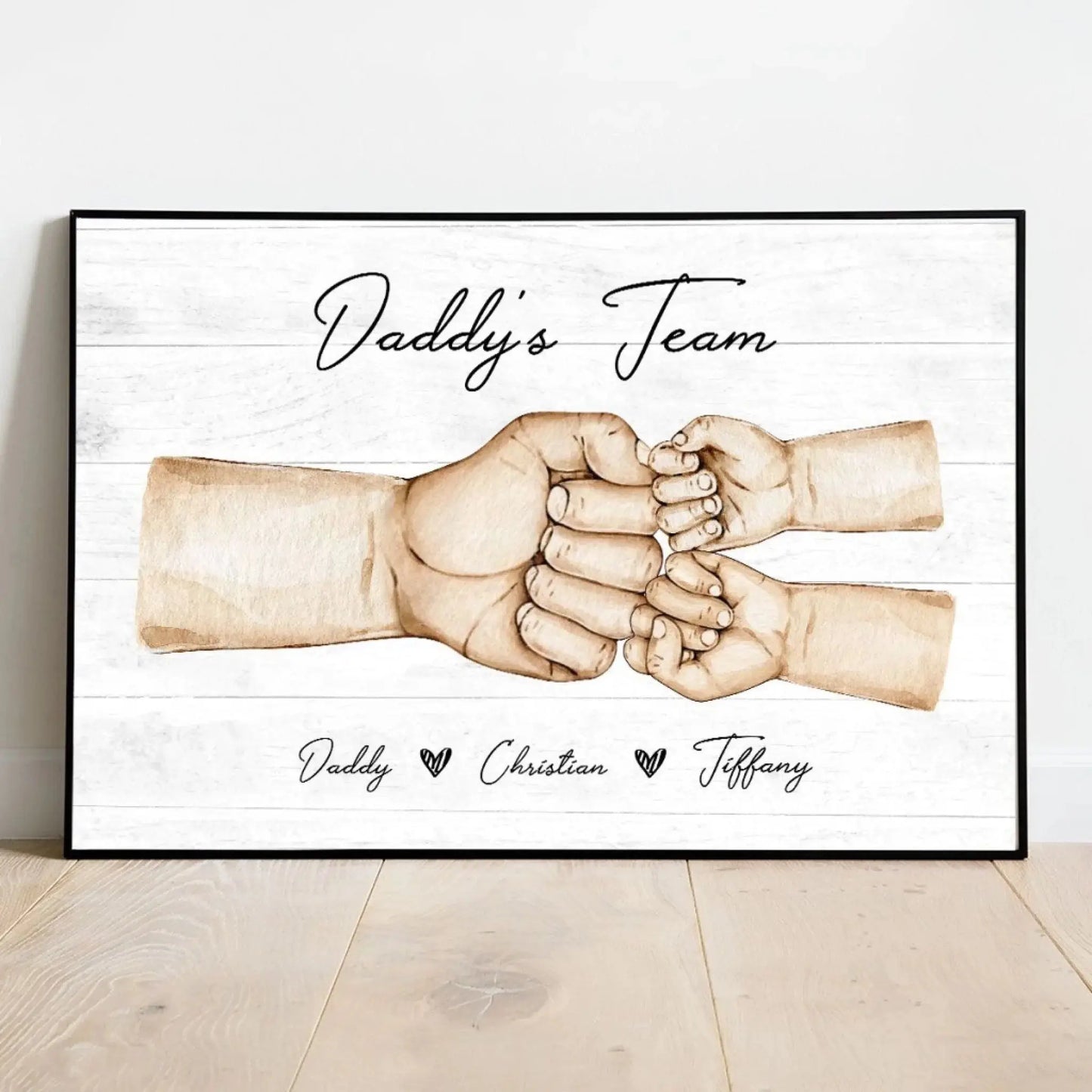 Daddy’s Team Fist Bump Poster – Personalized Father’s Day Gift for Dad from Kids, Custom Hands Names Canvas Print Ezcustomize