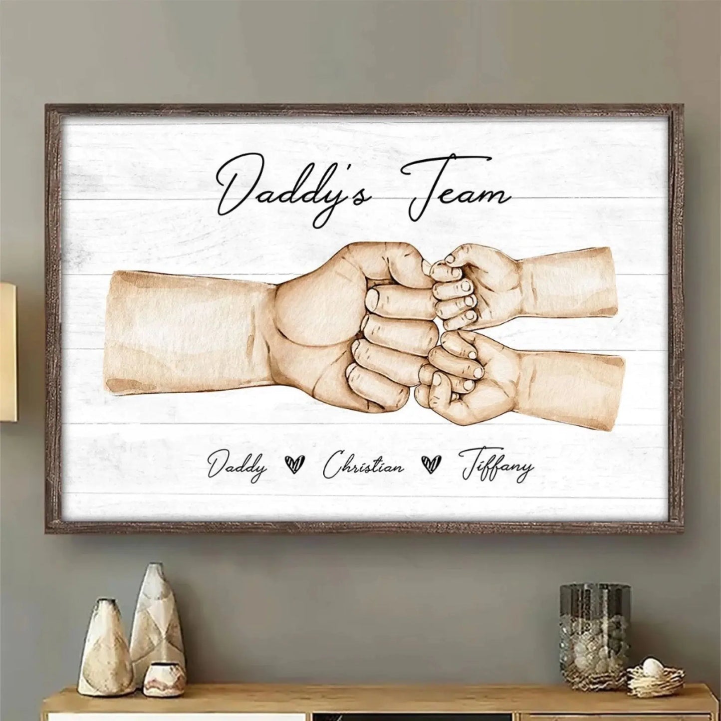 Daddy’s Team Fist Bump Poster – Personalized Father’s Day Gift for Dad from Kids, Custom Hands Names Canvas Print Ezcustomize