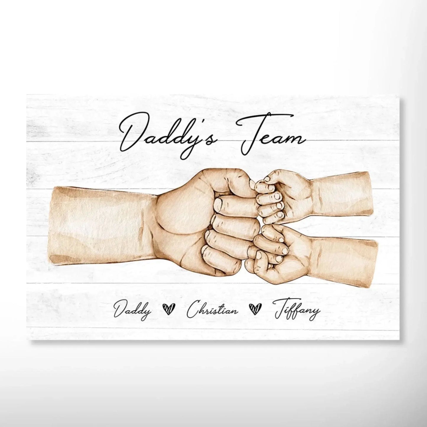 Daddy’s Team Fist Bump Poster – Personalized Father’s Day Gift for Dad from Kids, Custom Hands Names Canvas Print Ezcustomize