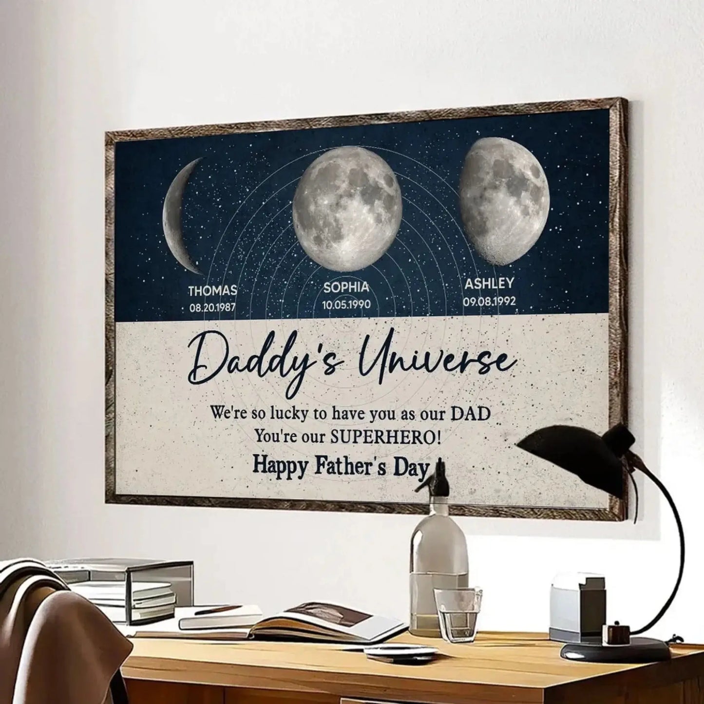 Daddy’s Universe Moon Phase Poster – Personalized Wall Art – Custom Father’s Day Gift Celebrating Special Moments Ezcustomize
